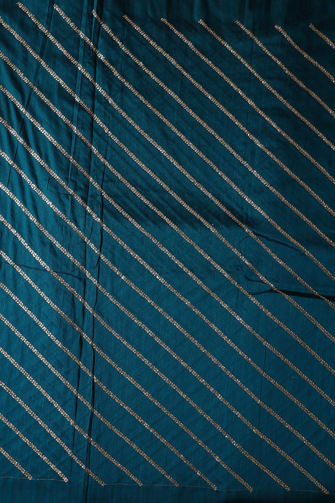 AIzaSyBcstauz-XMPRhEY21AUzeo032pxrXB5Ug - Gold Sequins With Gold Zari Stripes Embroidery Work On Rama Raw Silk Fabric