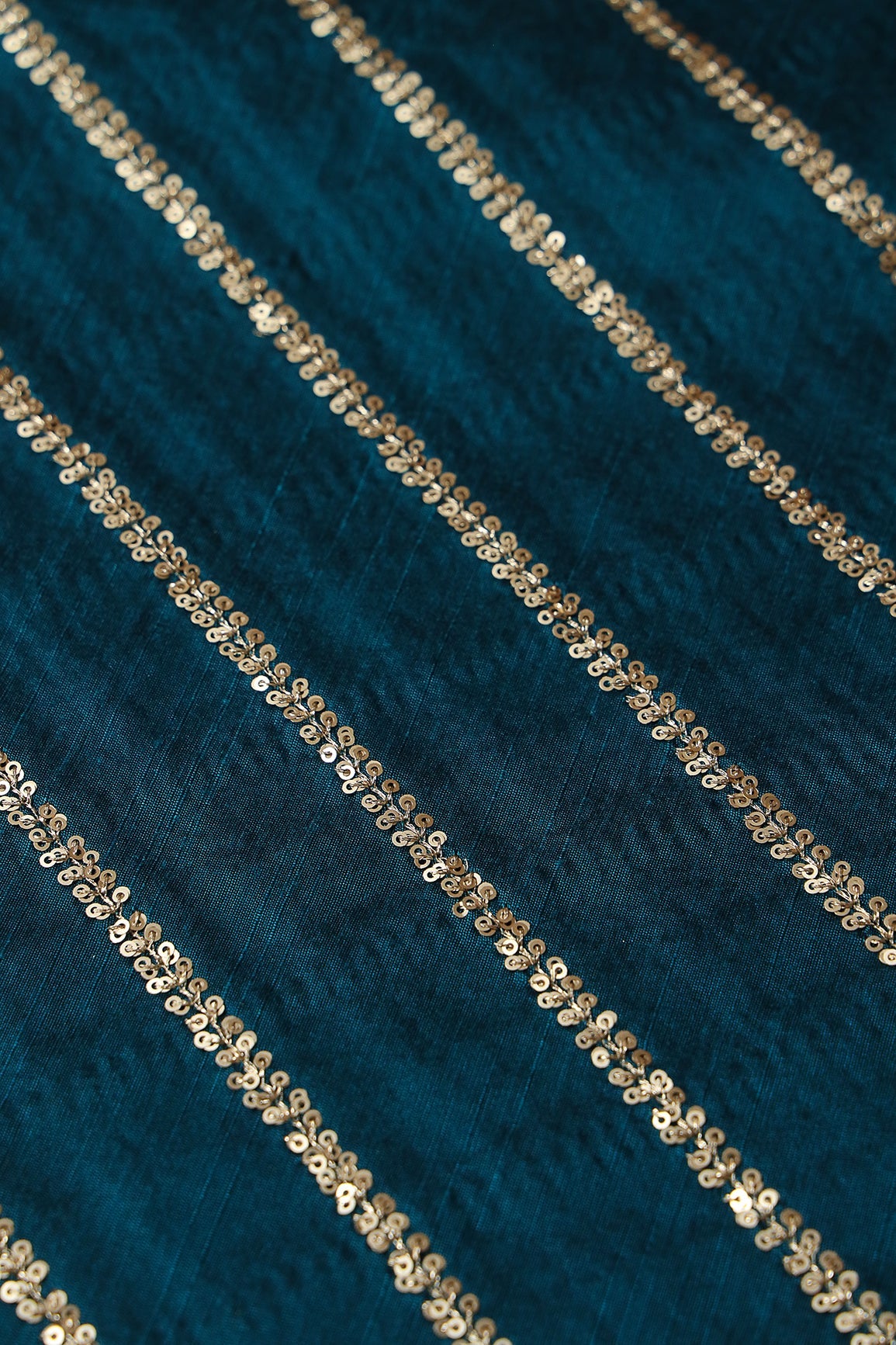 AIzaSyBcstauz-XMPRhEY21AUzeo032pxrXB5Ug - Gold Sequins With Gold Zari Stripes Embroidery Work On Rama Raw Silk Fabric