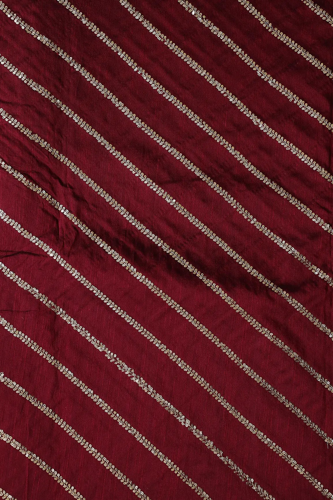 AIzaSyBcstauz-XMPRhEY21AUzeo032pxrXB5Ug - Gold Sequins With Gold Zari Stripes Embroidery Work On Dark Maroon Raw Silk Fabric