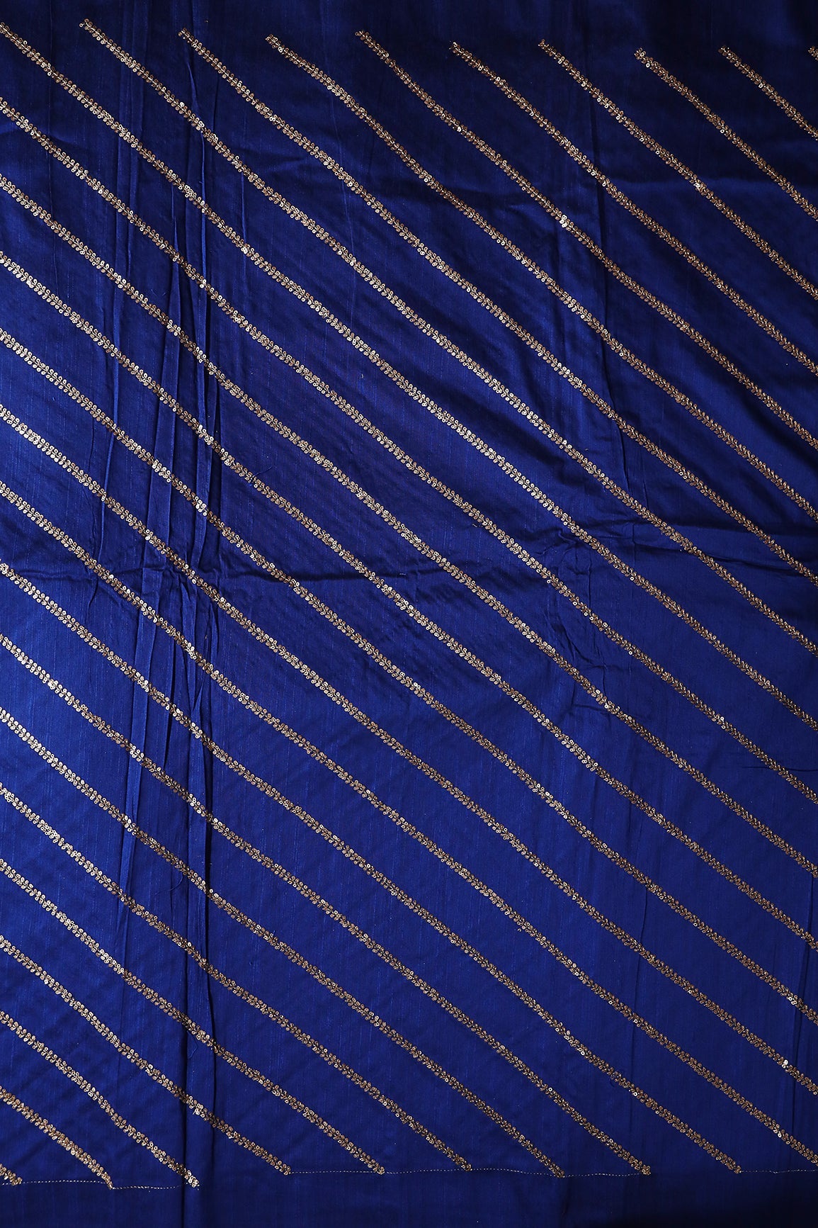 AIzaSyBcstauz-XMPRhEY21AUzeo032pxrXB5Ug - Gold Sequins With Gold Zari Stripes Embroidery Work On Royal Blue Raw Silk Fabric