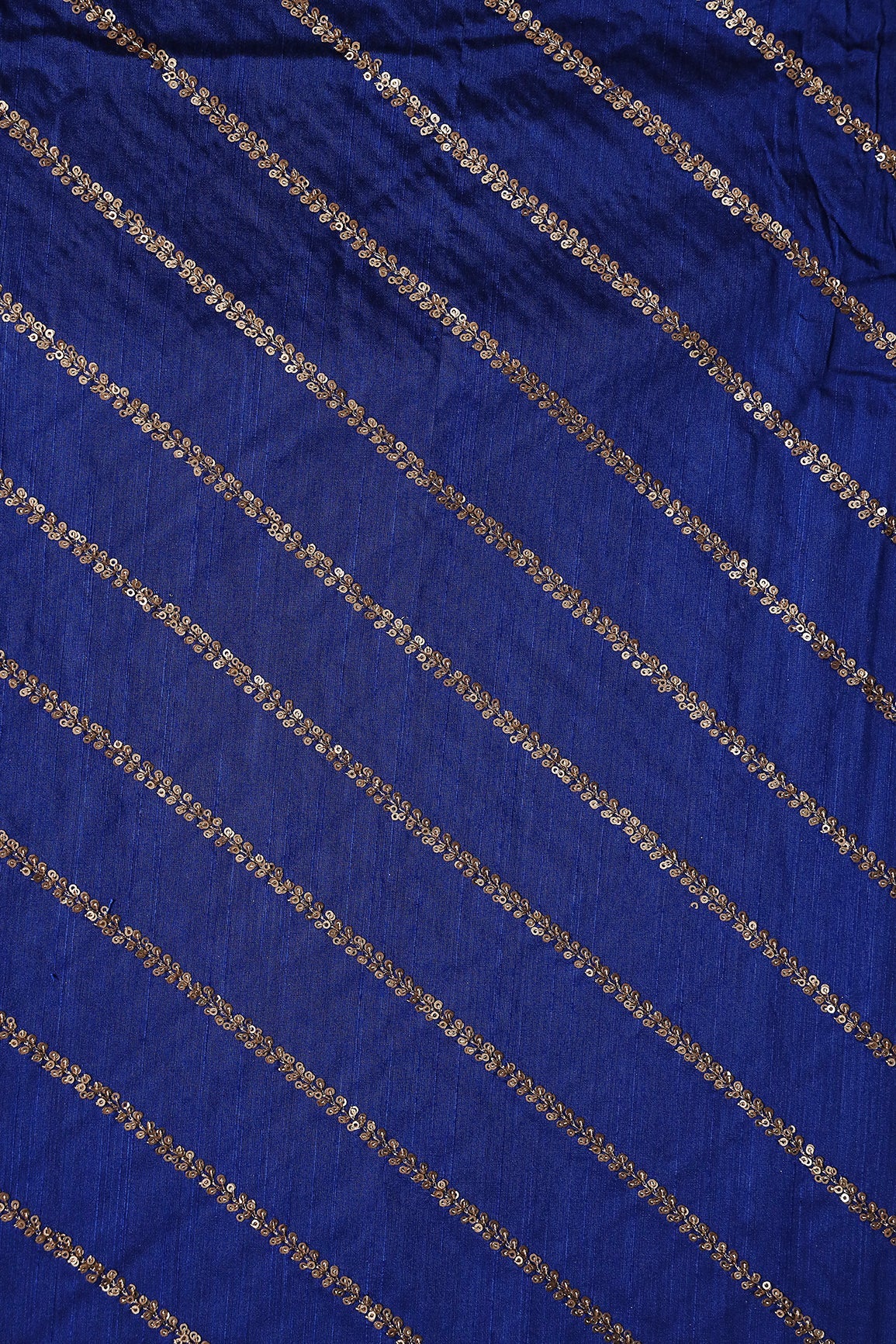 AIzaSyBcstauz-XMPRhEY21AUzeo032pxrXB5Ug - Gold Sequins With Gold Zari Stripes Embroidery Work On Royal Blue Raw Silk Fabric