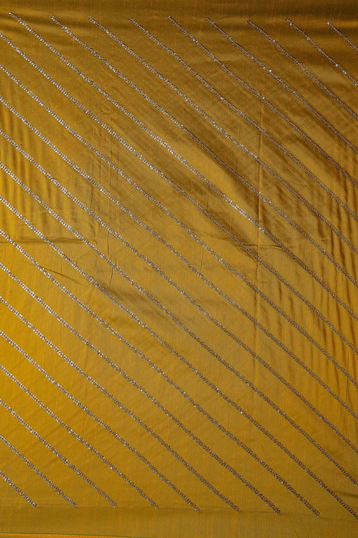 AIzaSyBcstauz-XMPRhEY21AUzeo032pxrXB5Ug - Gold Sequins With Gold Zari Stripes Embroidery Work On Dark Mustard Raw Silk Fabric
