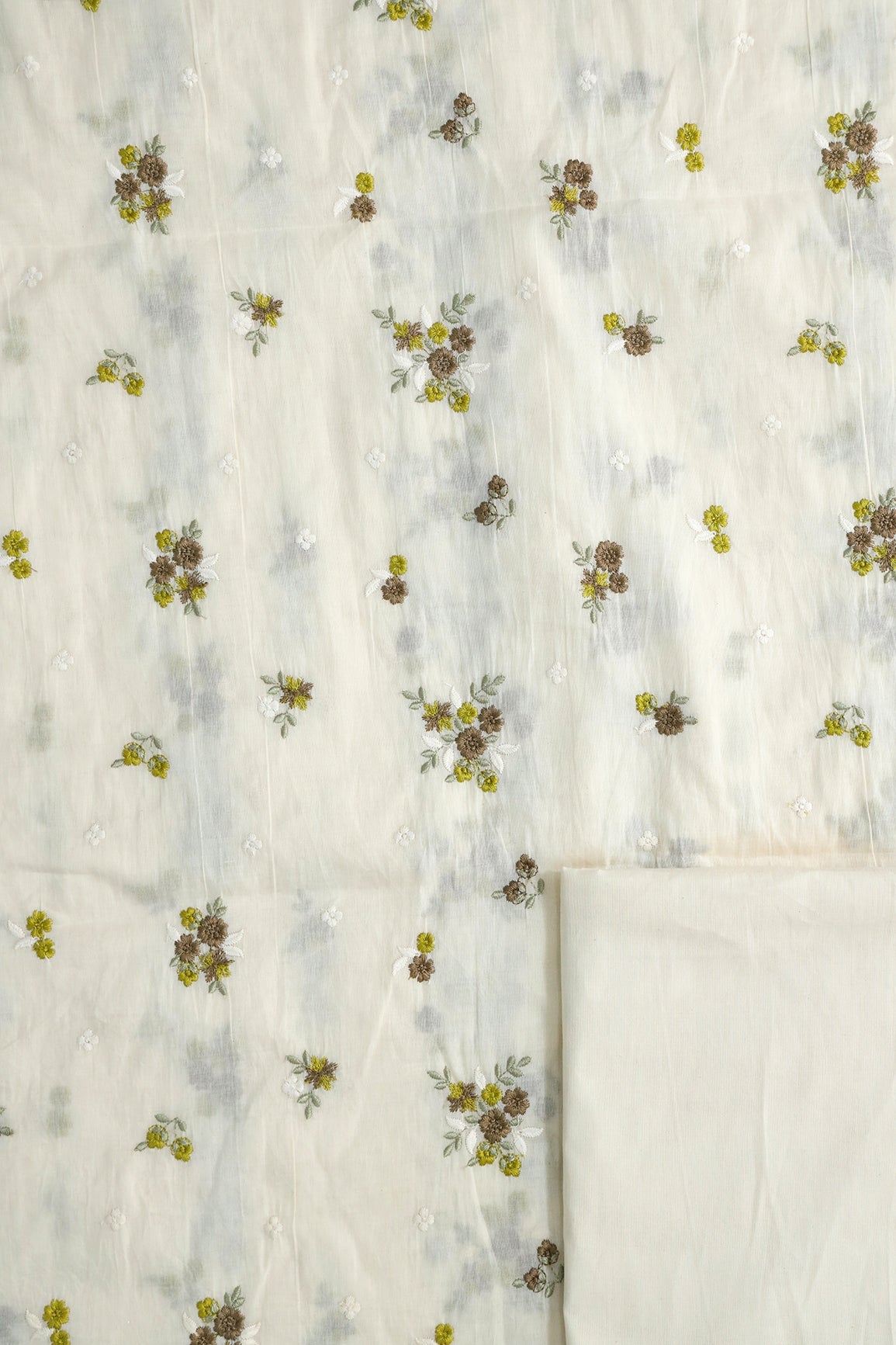 AIzaSyBcstauz-XMPRhEY21AUzeo032pxrXB5Ug - Brown And Yellow Floral Embroidery On Off White Unstitched Suit Set (2 Piece)