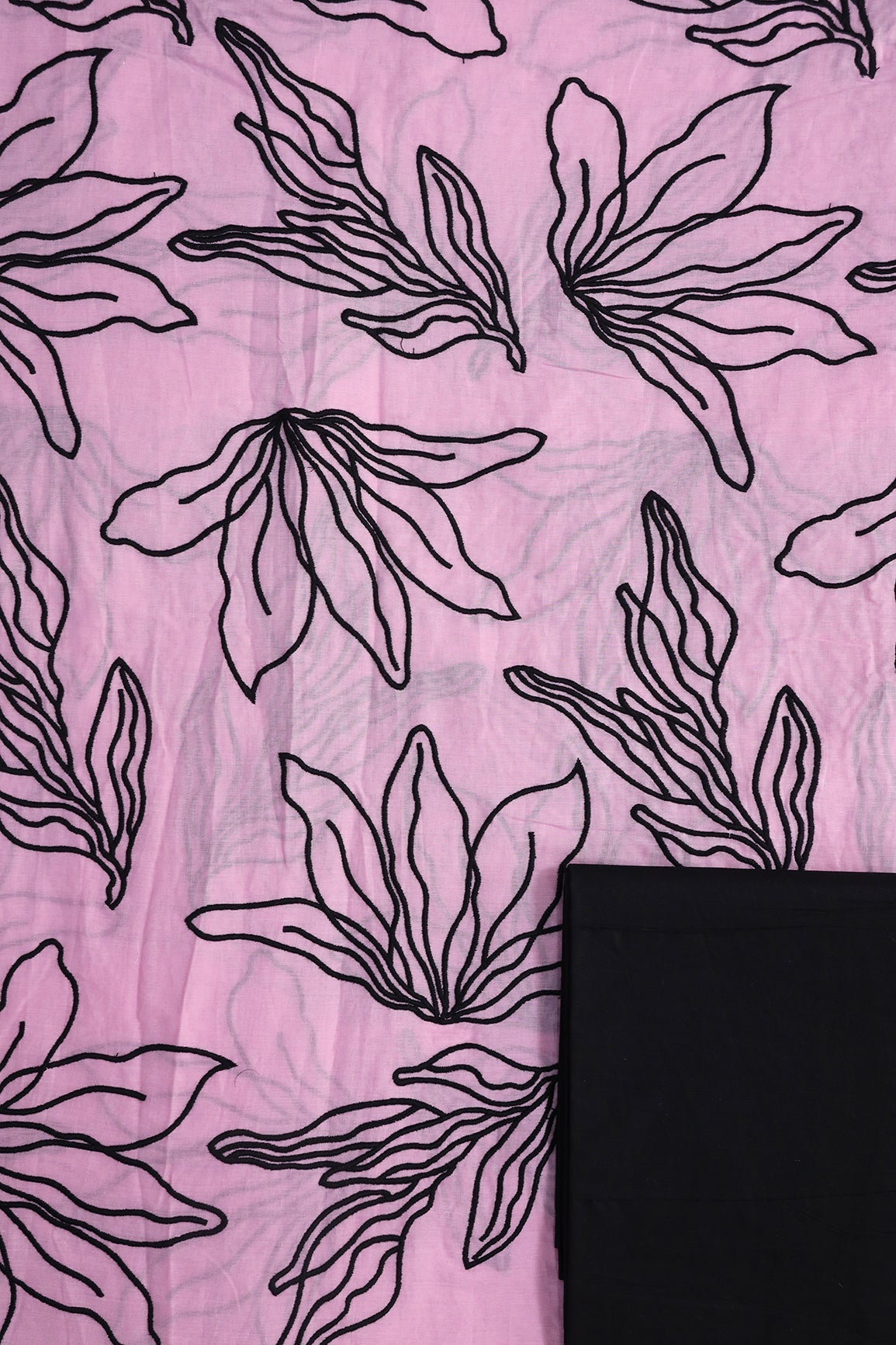 AIzaSyBcstauz-XMPRhEY21AUzeo032pxrXB5Ug - Black Floral Embroidery On Lilac Pure Mul Cotton Unstitched Suit Set (2 Piece)