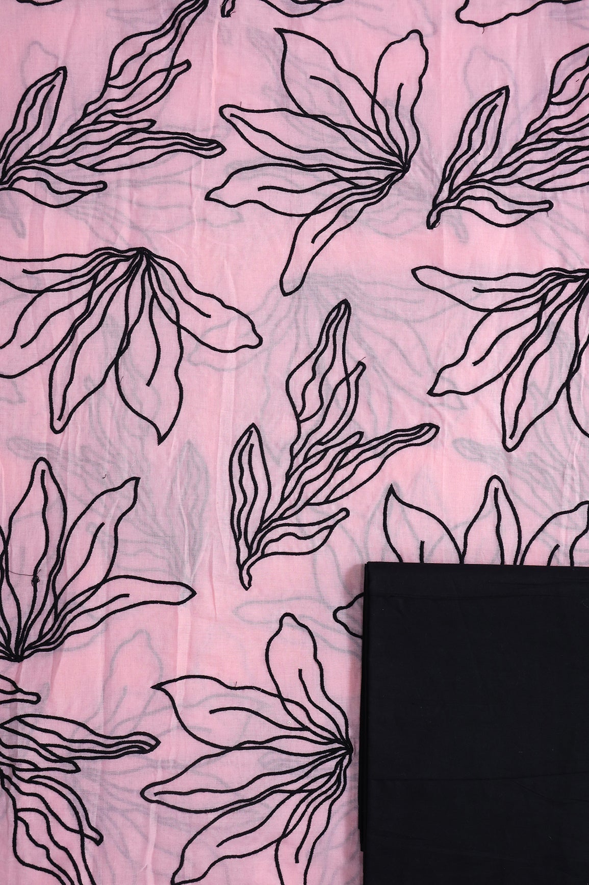 AIzaSyBcstauz-XMPRhEY21AUzeo032pxrXB5Ug - Black Floral Embroidery On Pastel Pink Pure Mul Cotton Unstitched Suit Set (2 Piece)