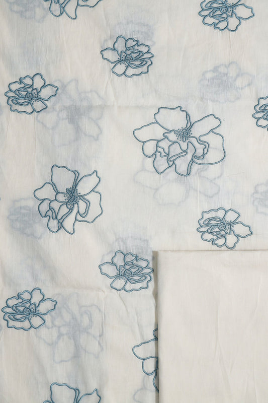 Rama Floral Embroidery On Off White Cotton Unstitched Suit Set (2 Piece)