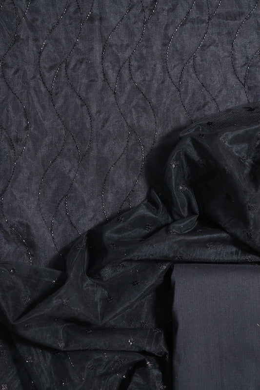 AIzaSyBcstauz-XMPRhEY21AUzeo032pxrXB5Ug - Black Cut Dana Beads Unstitched Suit Set (3 Piece)