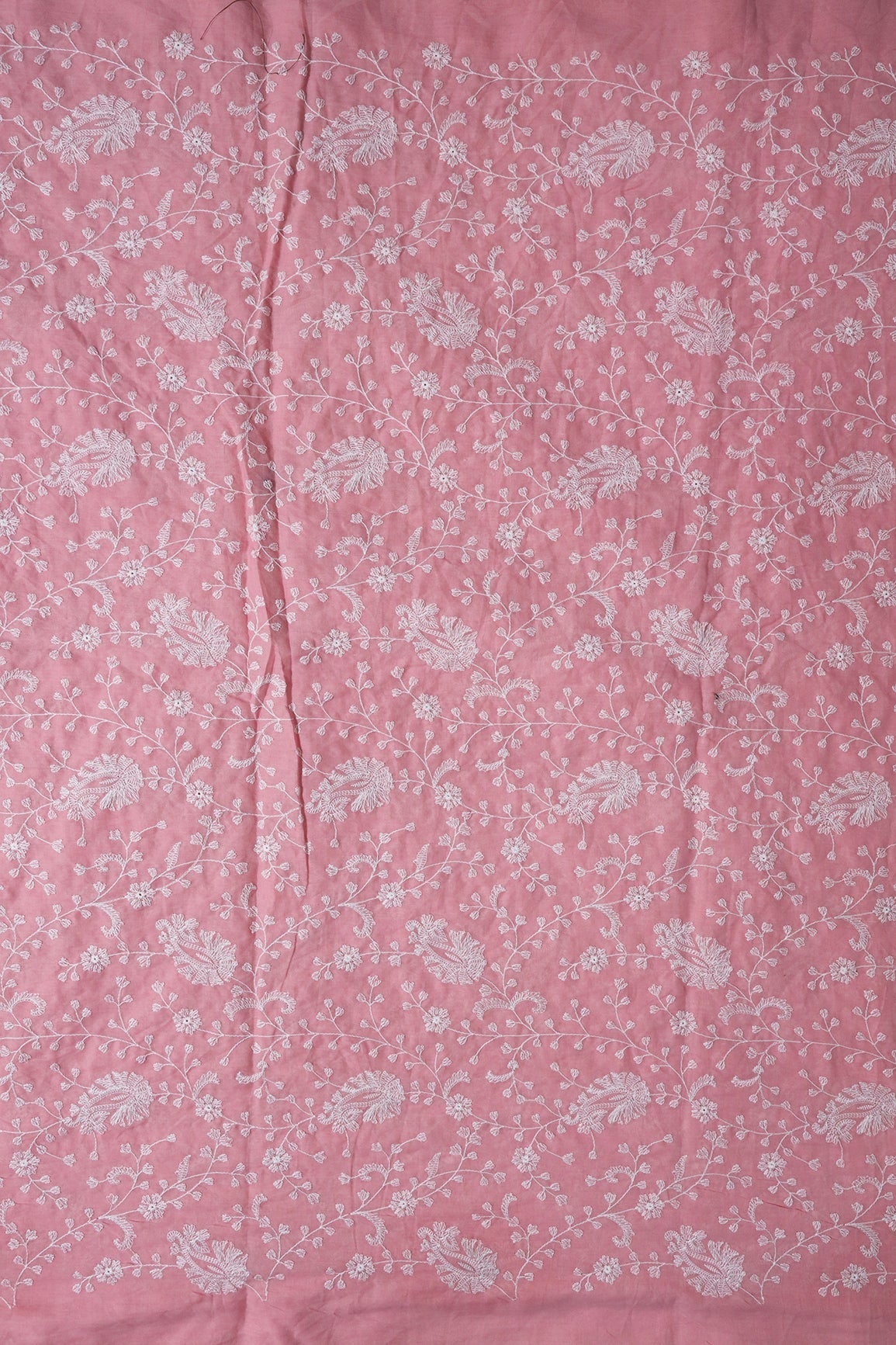 AIzaSyBcstauz-XMPRhEY21AUzeo032pxrXB5Ug - Beautiful White Thread Floral Paisley Embroidery On Pink Pure Mul Cotton Fabric