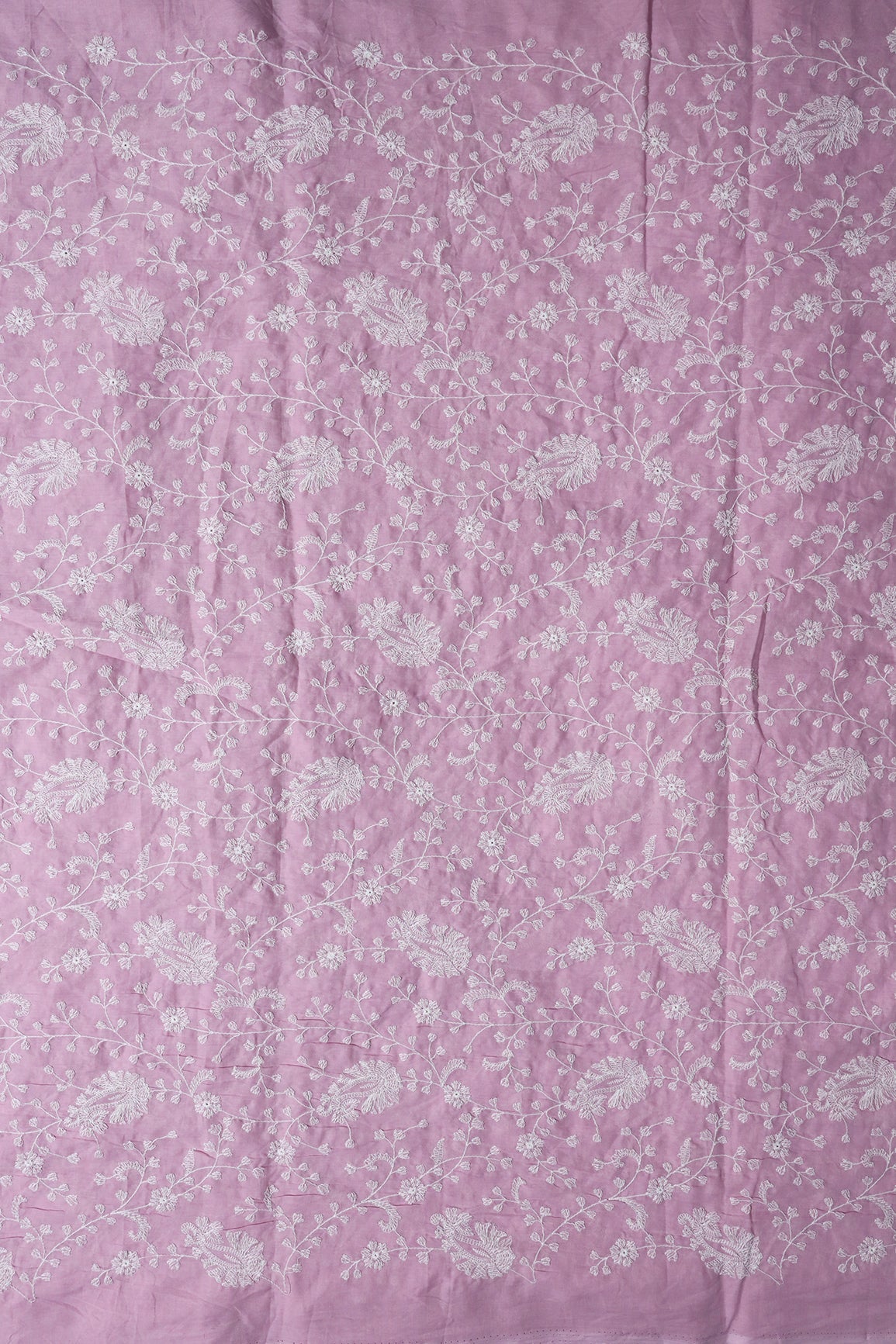 AIzaSyBcstauz-XMPRhEY21AUzeo032pxrXB5Ug - Beautiful White Thread Floral Paisley Embroidery On Lilac Pure Mul Cotton Fabric