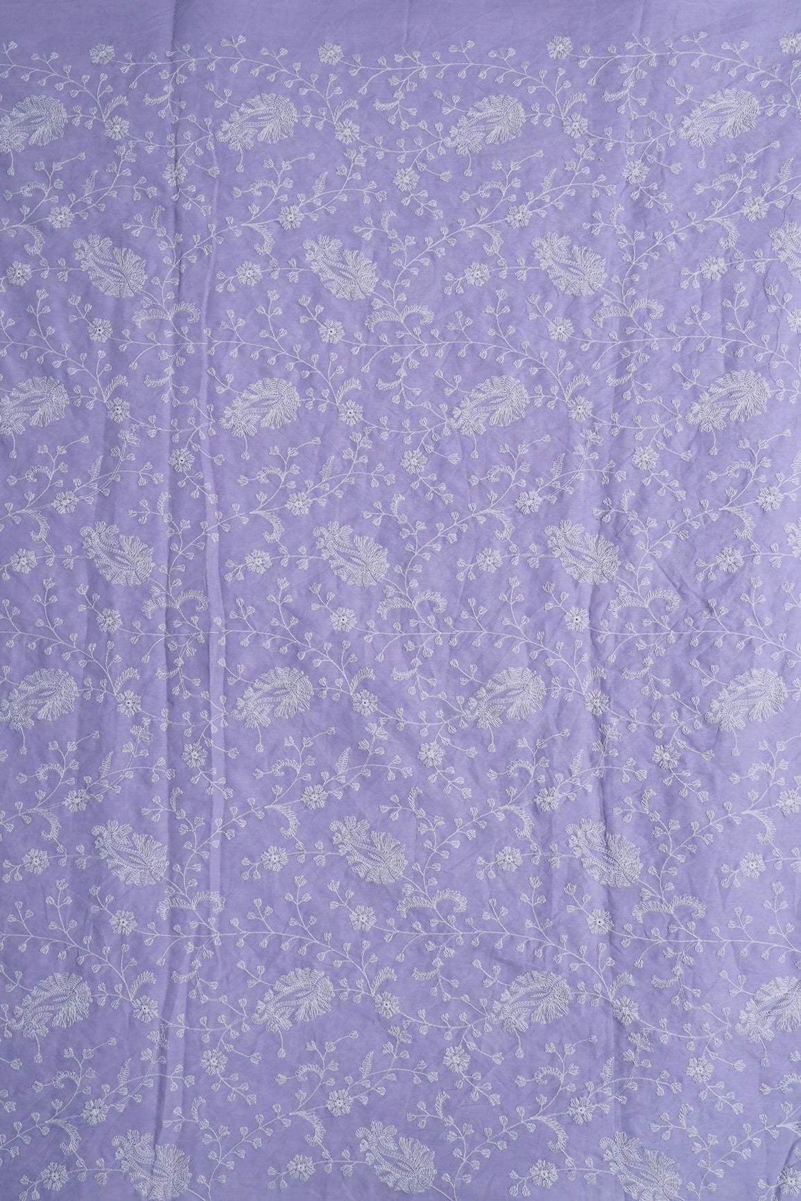 AIzaSyBcstauz-XMPRhEY21AUzeo032pxrXB5Ug - Beautiful White Thread Floral Paisley Embroidery On Lavender Pure Mul Cotton Fabric