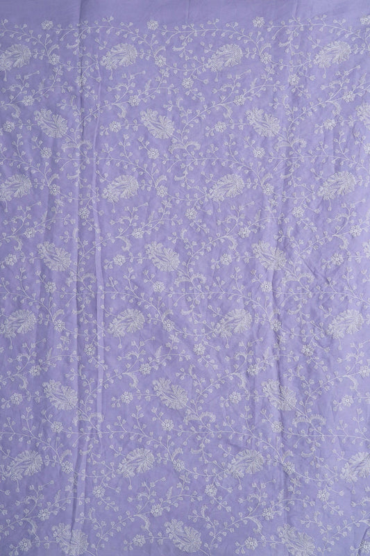 AIzaSyBcstauz-XMPRhEY21AUzeo032pxrXB5Ug - Beautiful White Thread Floral Paisley Embroidery On Lavender Pure Mul Cotton Fabric