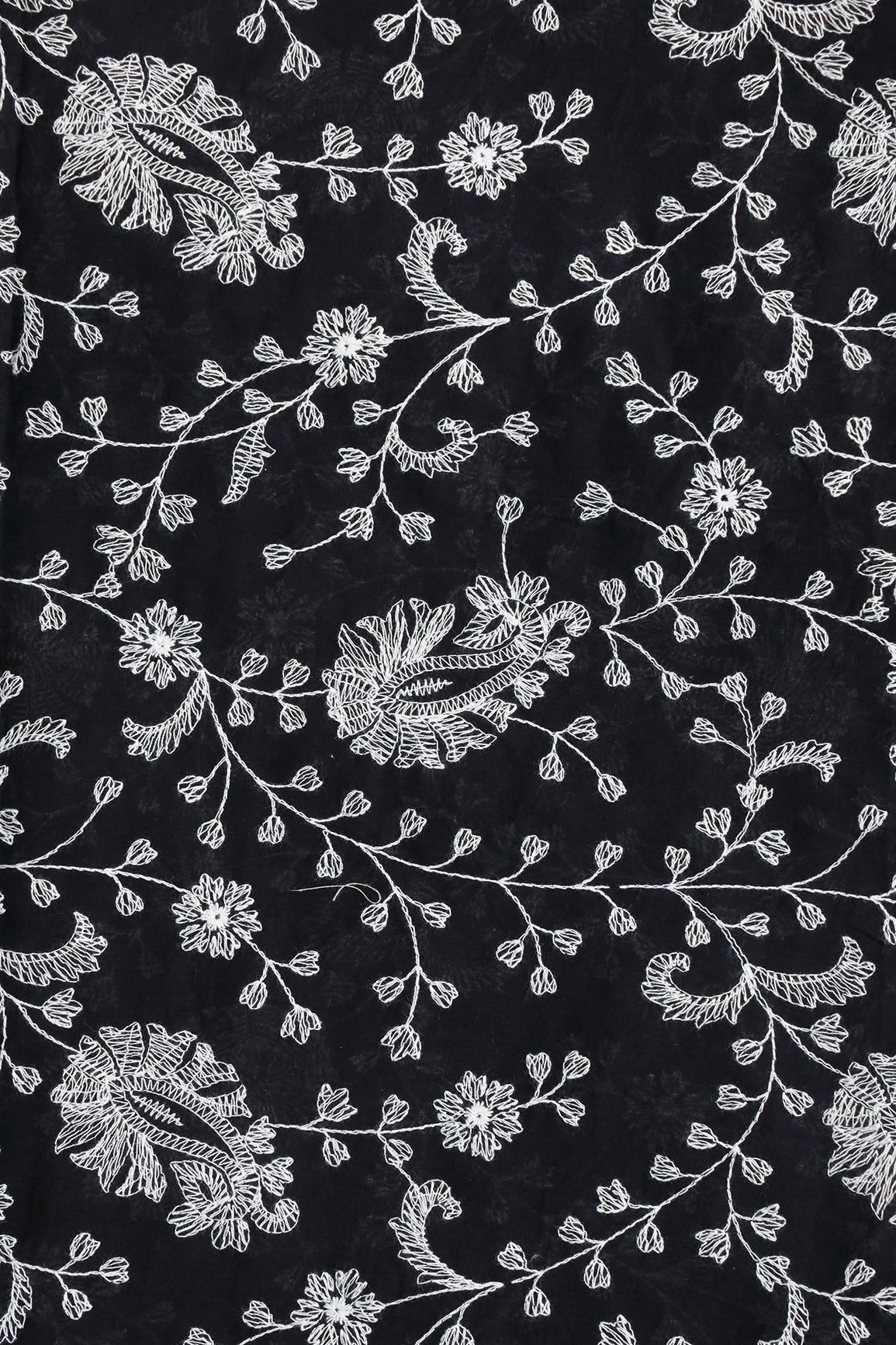 AIzaSyBcstauz-XMPRhEY21AUzeo032pxrXB5Ug - Beautiful White Thread Floral Paisley Embroidery On Black Pure Mul Cotton Fabric