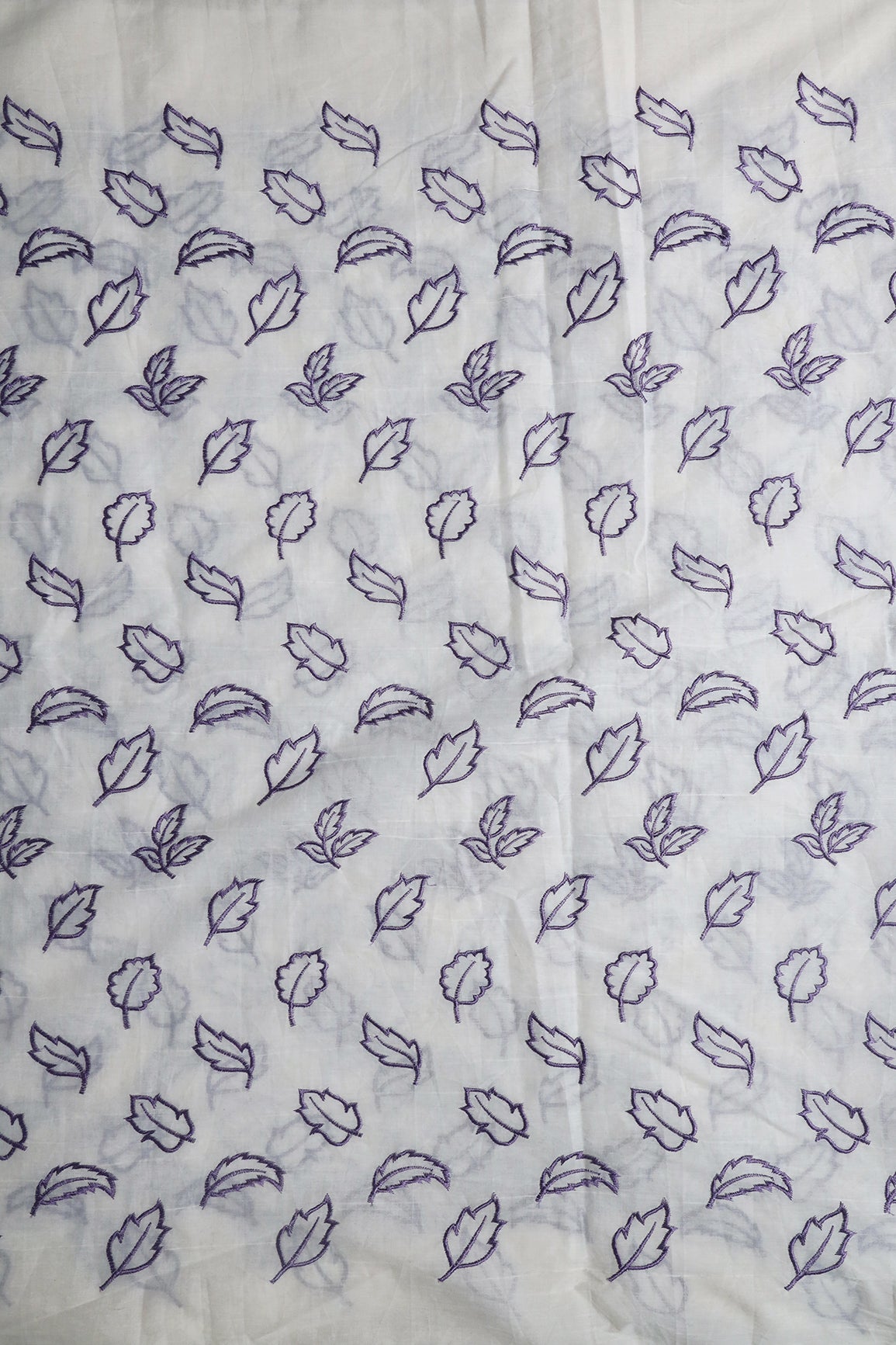 AIzaSyBcstauz-XMPRhEY21AUzeo032pxrXB5Ug - Beautiful Lavender Leafy Embroidery On Off White Organic Cotton Fabric