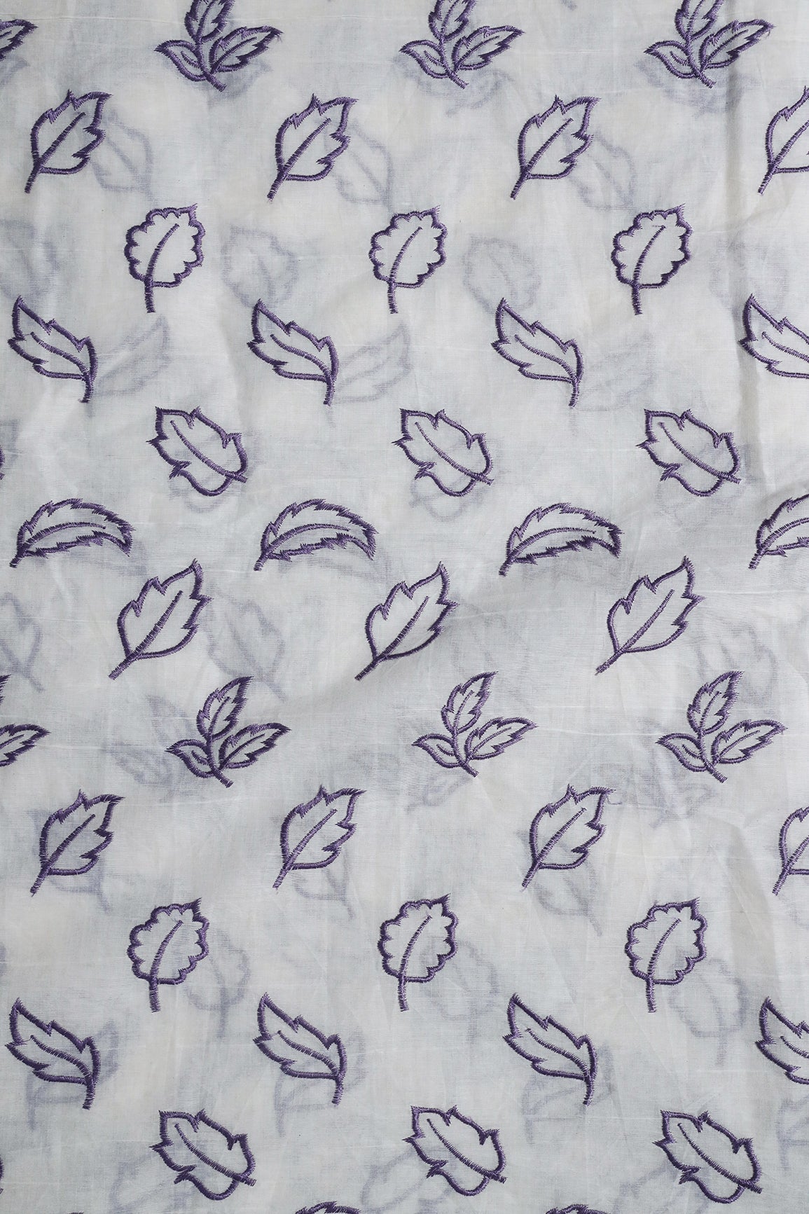 AIzaSyBcstauz-XMPRhEY21AUzeo032pxrXB5Ug - Beautiful Lavender Leafy Embroidery On Off White Organic Cotton Fabric