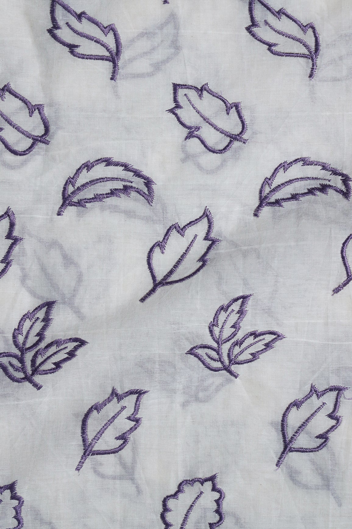 AIzaSyBcstauz-XMPRhEY21AUzeo032pxrXB5Ug - Beautiful Lavender Leafy Embroidery On Off White Organic Cotton Fabric