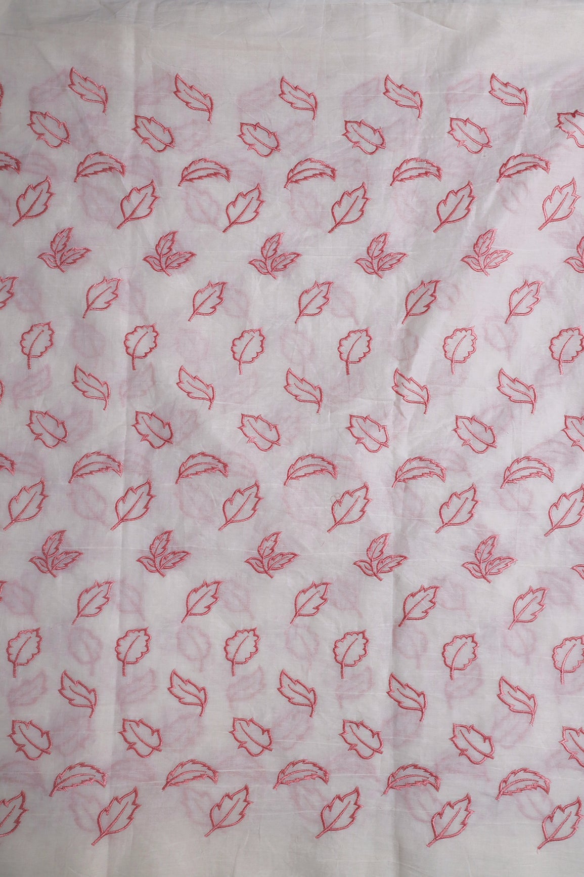 AIzaSyBcstauz-XMPRhEY21AUzeo032pxrXB5Ug - Beautiful Pink Leafy Embroidery On Off White Organic Cotton Fabric