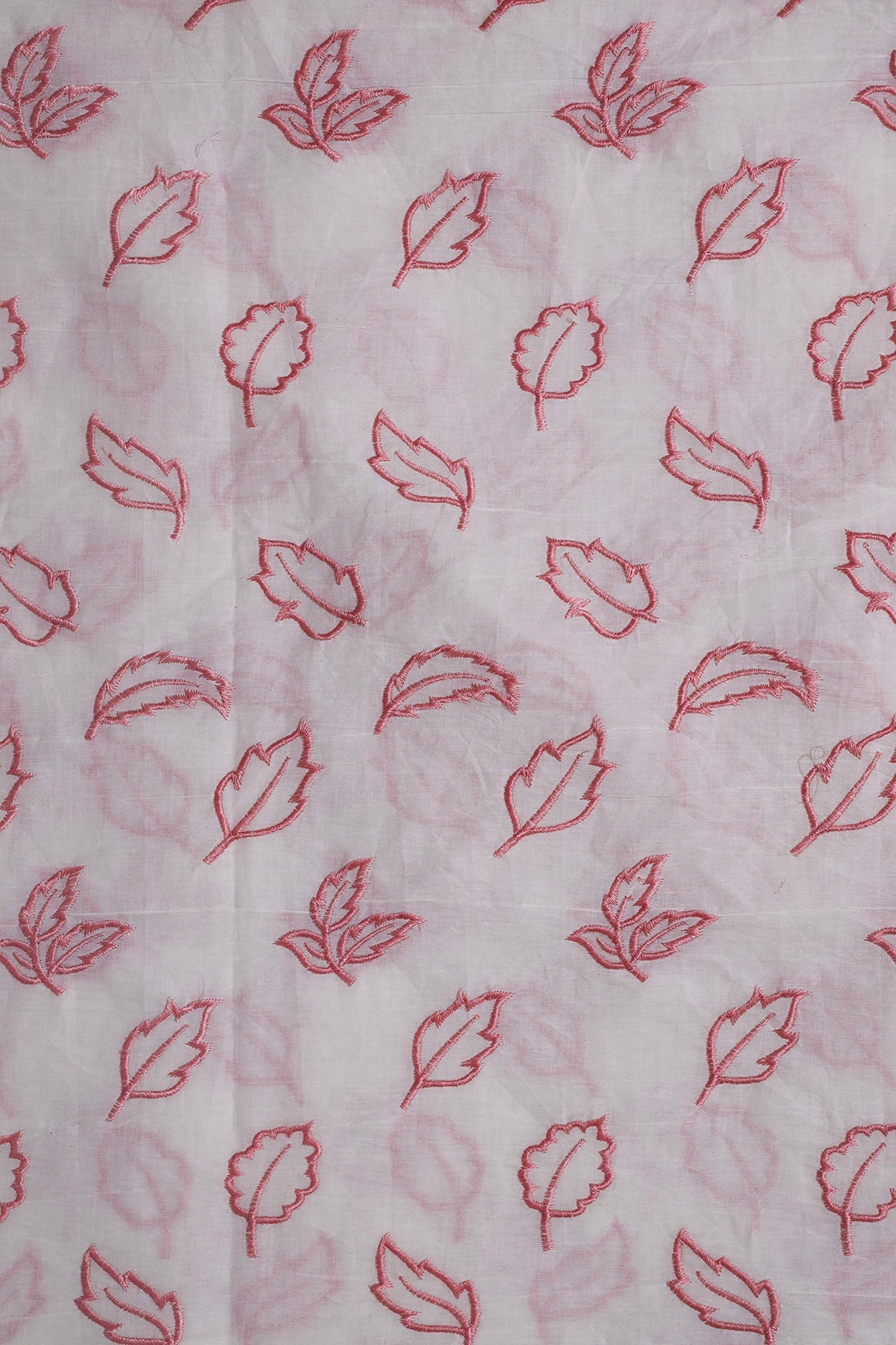 AIzaSyBcstauz-XMPRhEY21AUzeo032pxrXB5Ug - Beautiful Pink Leafy Embroidery On Off White Organic Cotton Fabric
