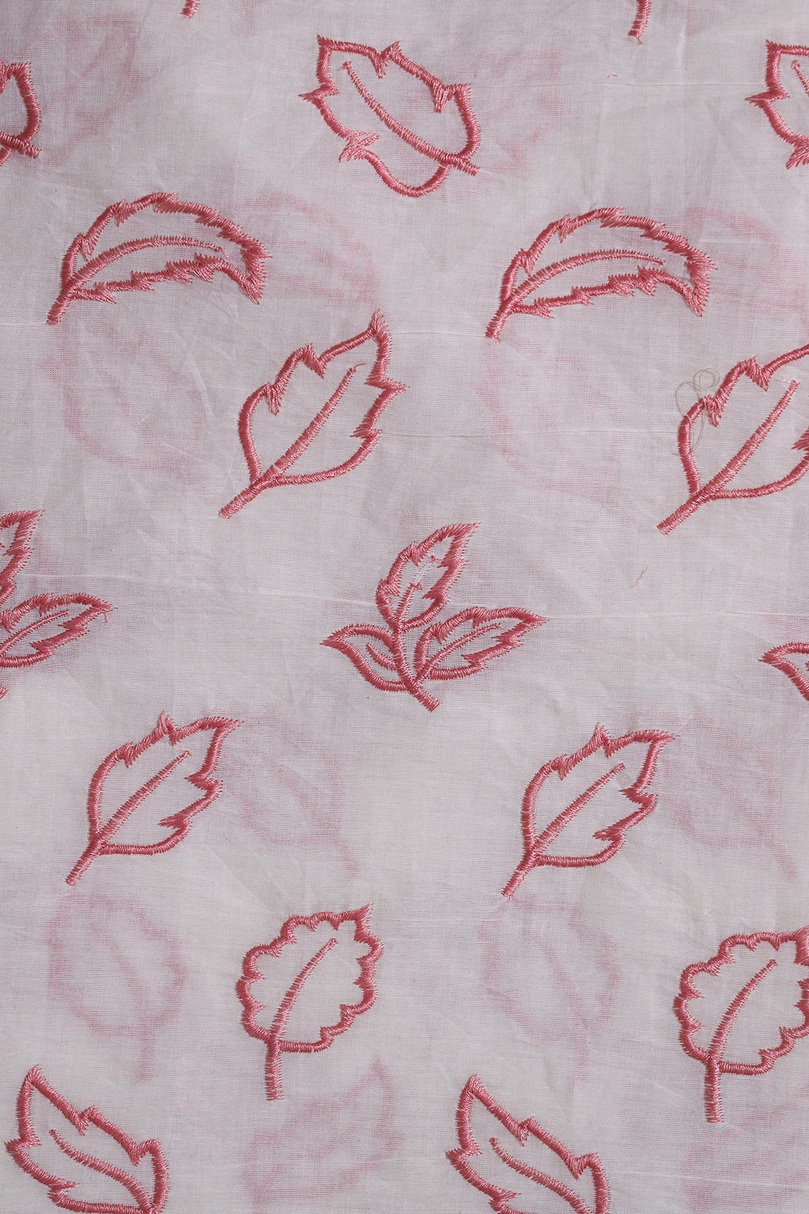 AIzaSyBcstauz-XMPRhEY21AUzeo032pxrXB5Ug - Beautiful Pink Leafy Embroidery On Off White Organic Cotton Fabric