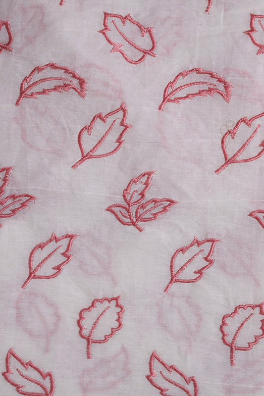 AIzaSyBcstauz-XMPRhEY21AUzeo032pxrXB5Ug - Beautiful Pink Leafy Embroidery On Off White Organic Cotton Fabric