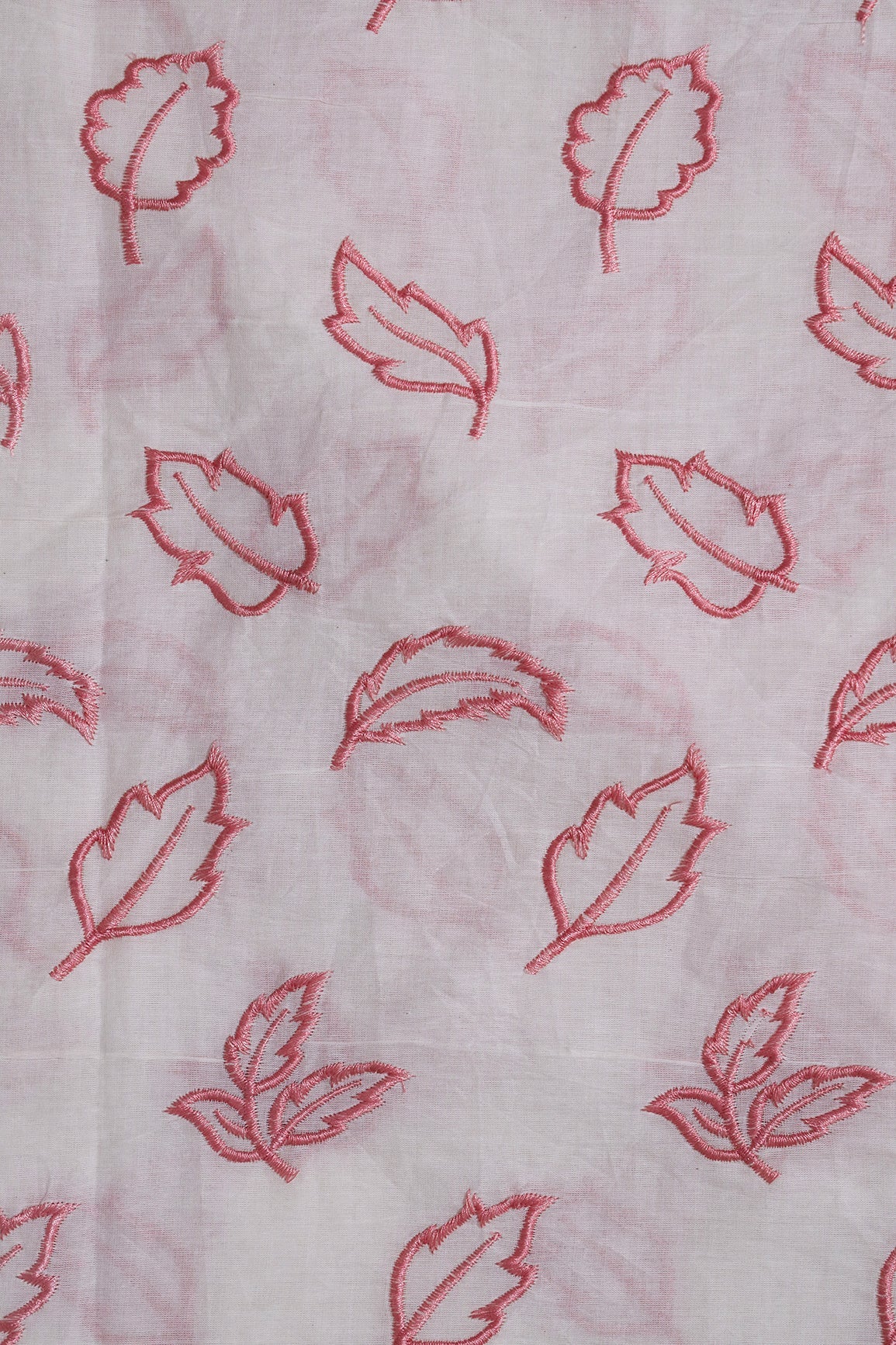AIzaSyBcstauz-XMPRhEY21AUzeo032pxrXB5Ug - Beautiful Pink Leafy Embroidery On Off White Organic Cotton Fabric