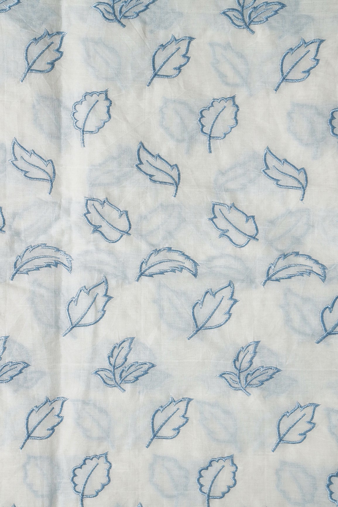 AIzaSyBcstauz-XMPRhEY21AUzeo032pxrXB5Ug - Beautiful Blue Leafy Embroidery On Off White Organic Cotton Fabric