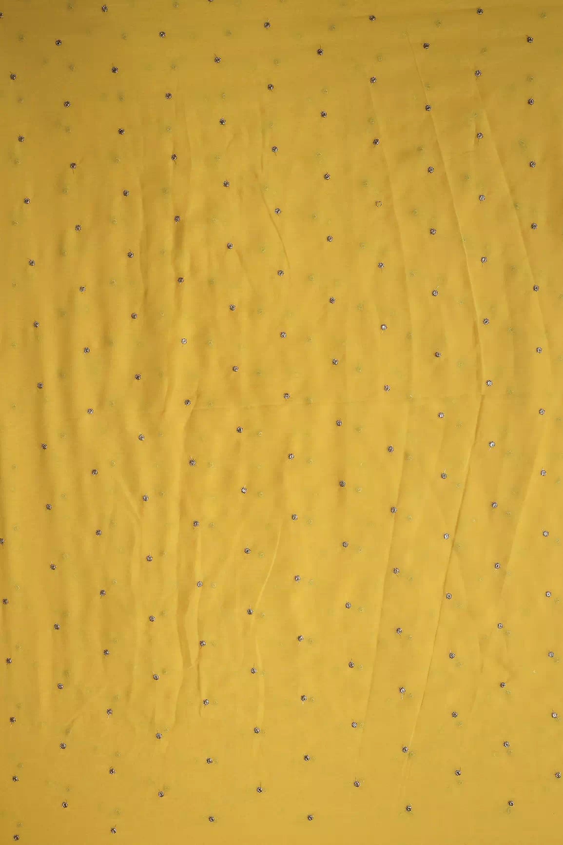 AIzaSyBcstauz-XMPRhEY21AUzeo032pxrXB5Ug - Gold Sequins With Gold Zari Small Motif Embroidery Work On Yellow Georgette Fabric