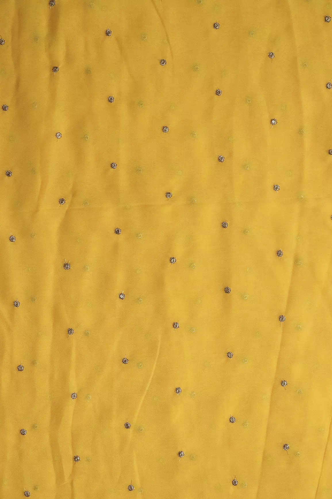 AIzaSyBcstauz-XMPRhEY21AUzeo032pxrXB5Ug - Gold Sequins With Gold Zari Small Motif Embroidery Work On Yellow Georgette Fabric