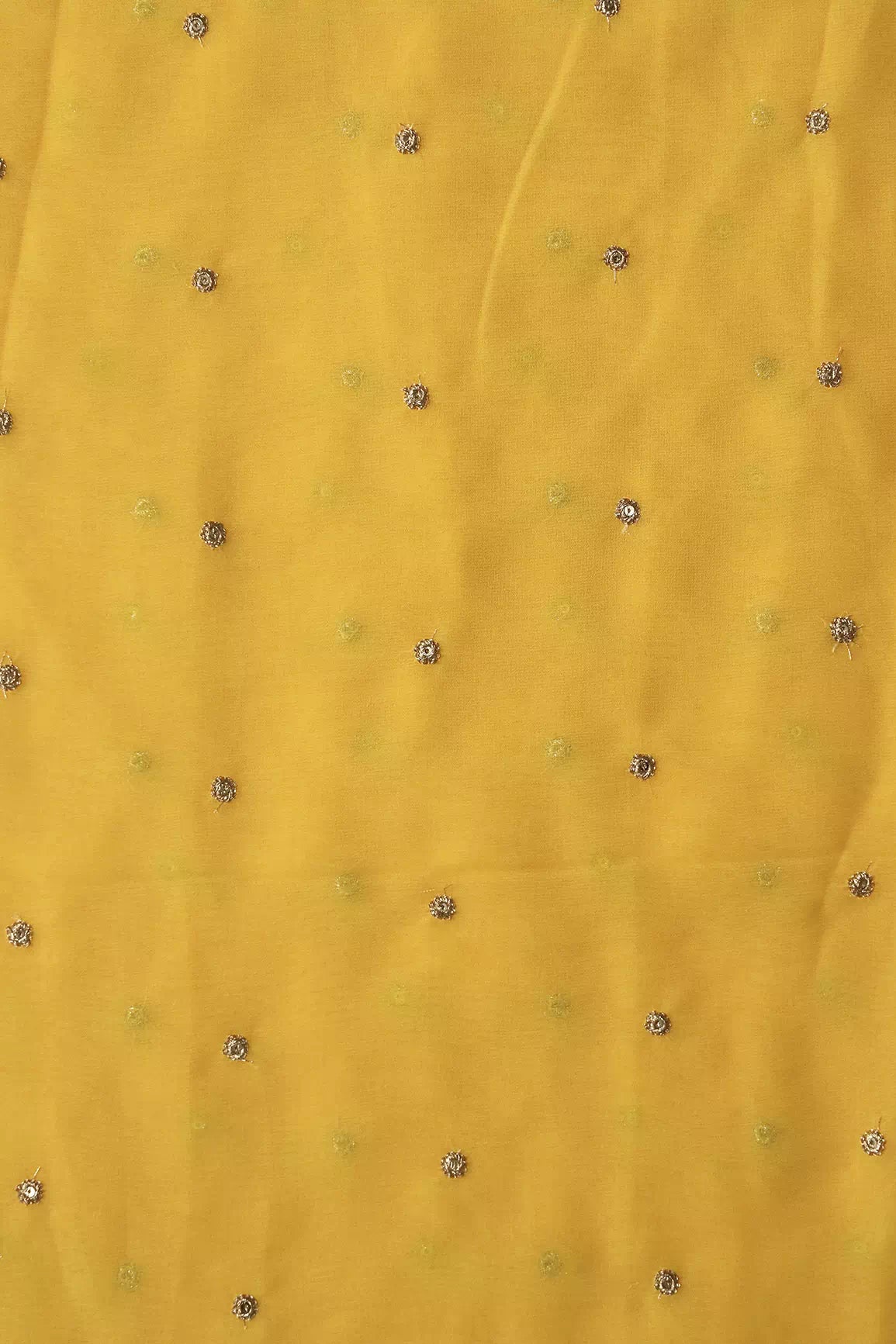AIzaSyBcstauz-XMPRhEY21AUzeo032pxrXB5Ug - Gold Sequins With Gold Zari Small Motif Embroidery Work On Yellow Georgette Fabric