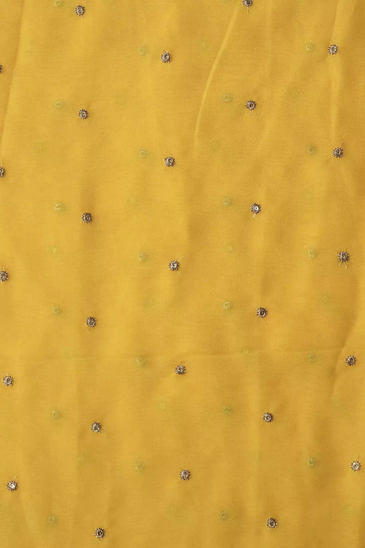 AIzaSyBcstauz-XMPRhEY21AUzeo032pxrXB5Ug - Gold Sequins With Gold Zari Small Motif Embroidery Work On Yellow Georgette Fabric