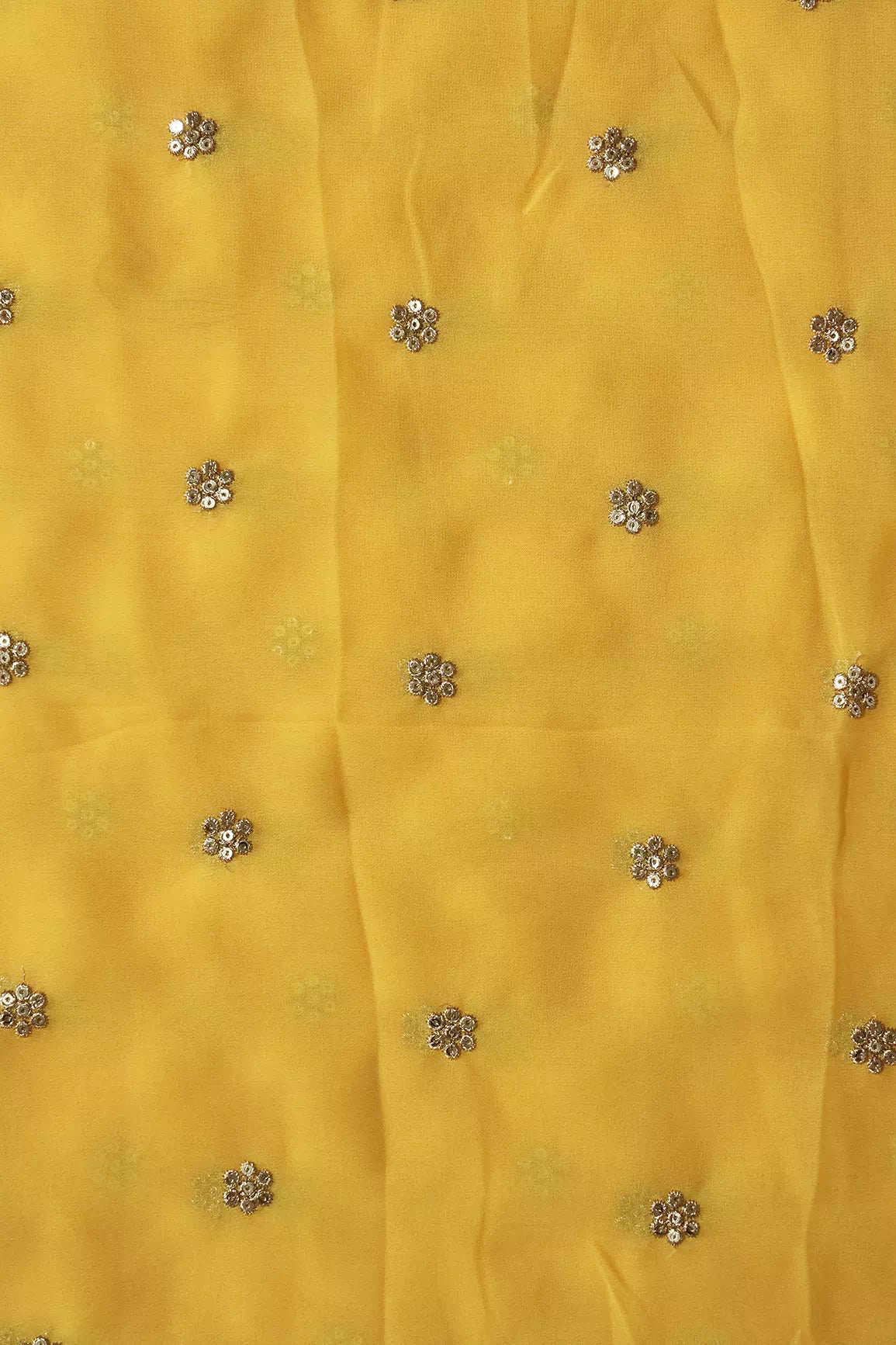 AIzaSyBcstauz-XMPRhEY21AUzeo032pxrXB5Ug - Gold Sequins With Gold Zari Small Motif Embroidery Work On Yellow Viscose Georgette Fabric
