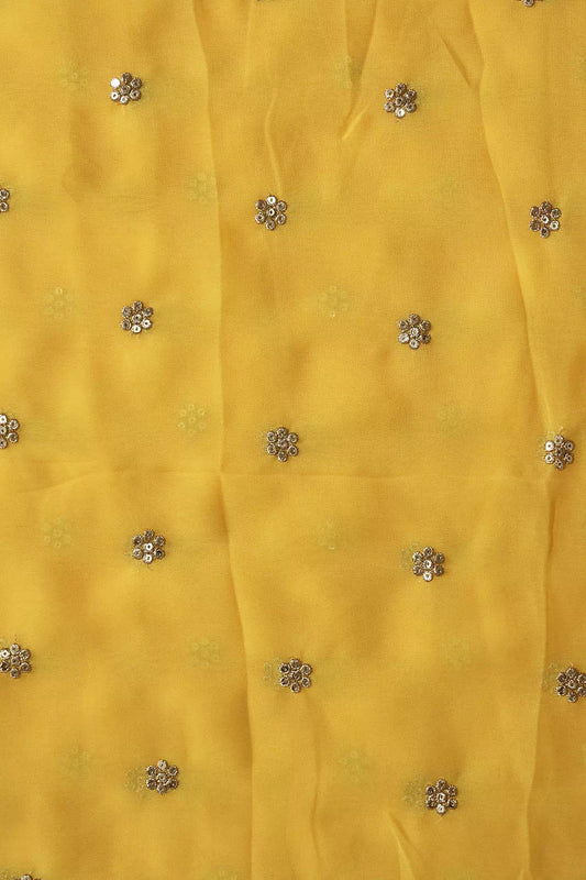 AIzaSyBcstauz-XMPRhEY21AUzeo032pxrXB5Ug - Gold Sequins With Gold Zari Small Motif Embroidery Work On Yellow Viscose Georgette Fabric
