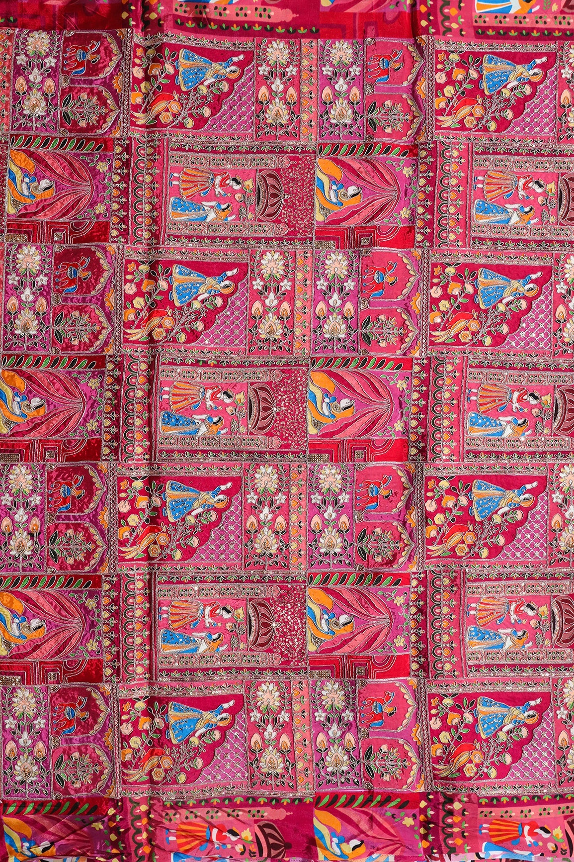 AIzaSyBcstauz-XMPRhEY21AUzeo032pxrXB5Ug - Heavy Gold Zari With Sequins Traditional Embroidery On Positional Print Rani Crepe Fabric