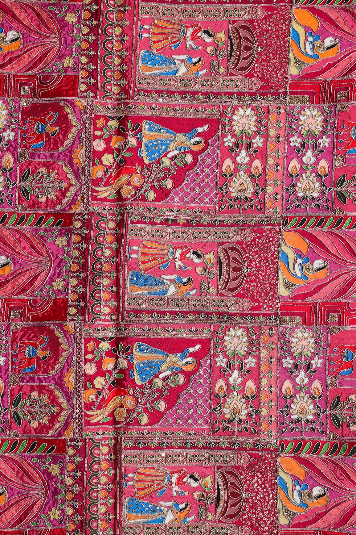 AIzaSyBcstauz-XMPRhEY21AUzeo032pxrXB5Ug - Heavy Gold Zari With Sequins Traditional Embroidery On Positional Print Rani Crepe Fabric