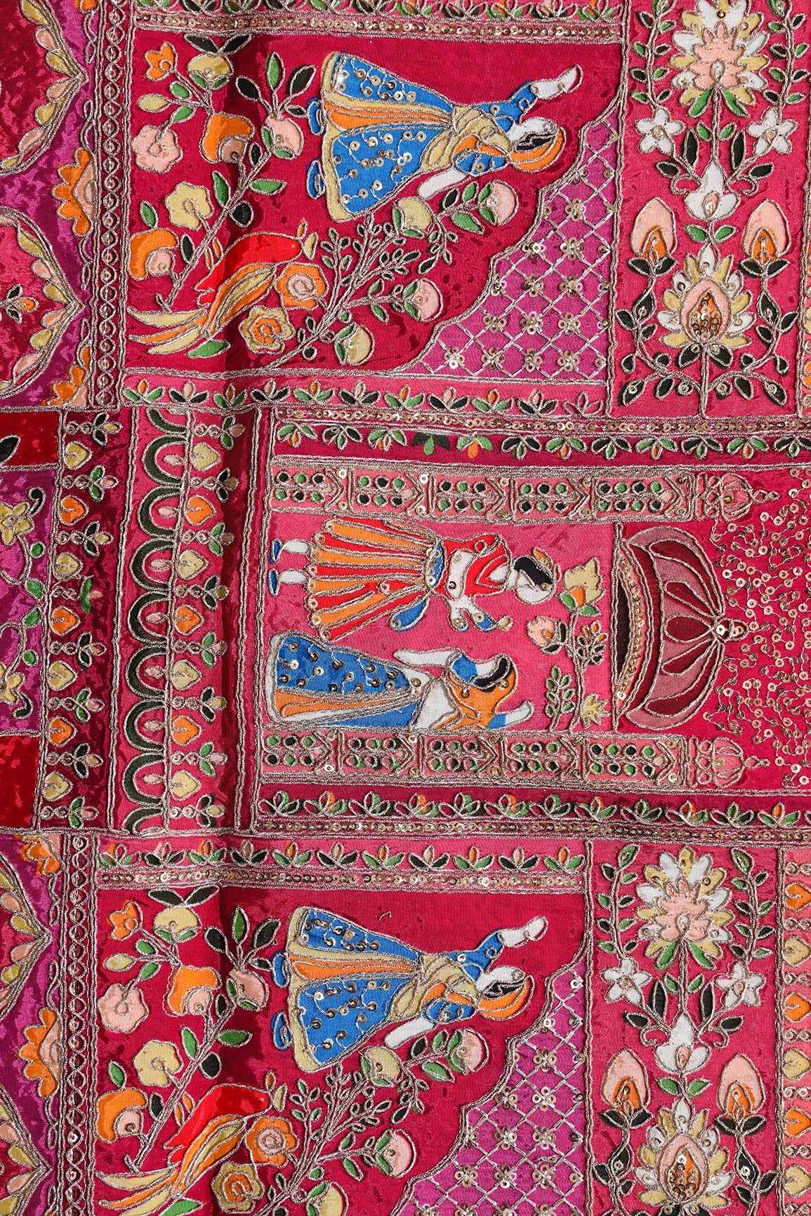 AIzaSyBcstauz-XMPRhEY21AUzeo032pxrXB5Ug - Heavy Gold Zari With Sequins Traditional Embroidery On Positional Print Rani Crepe Fabric