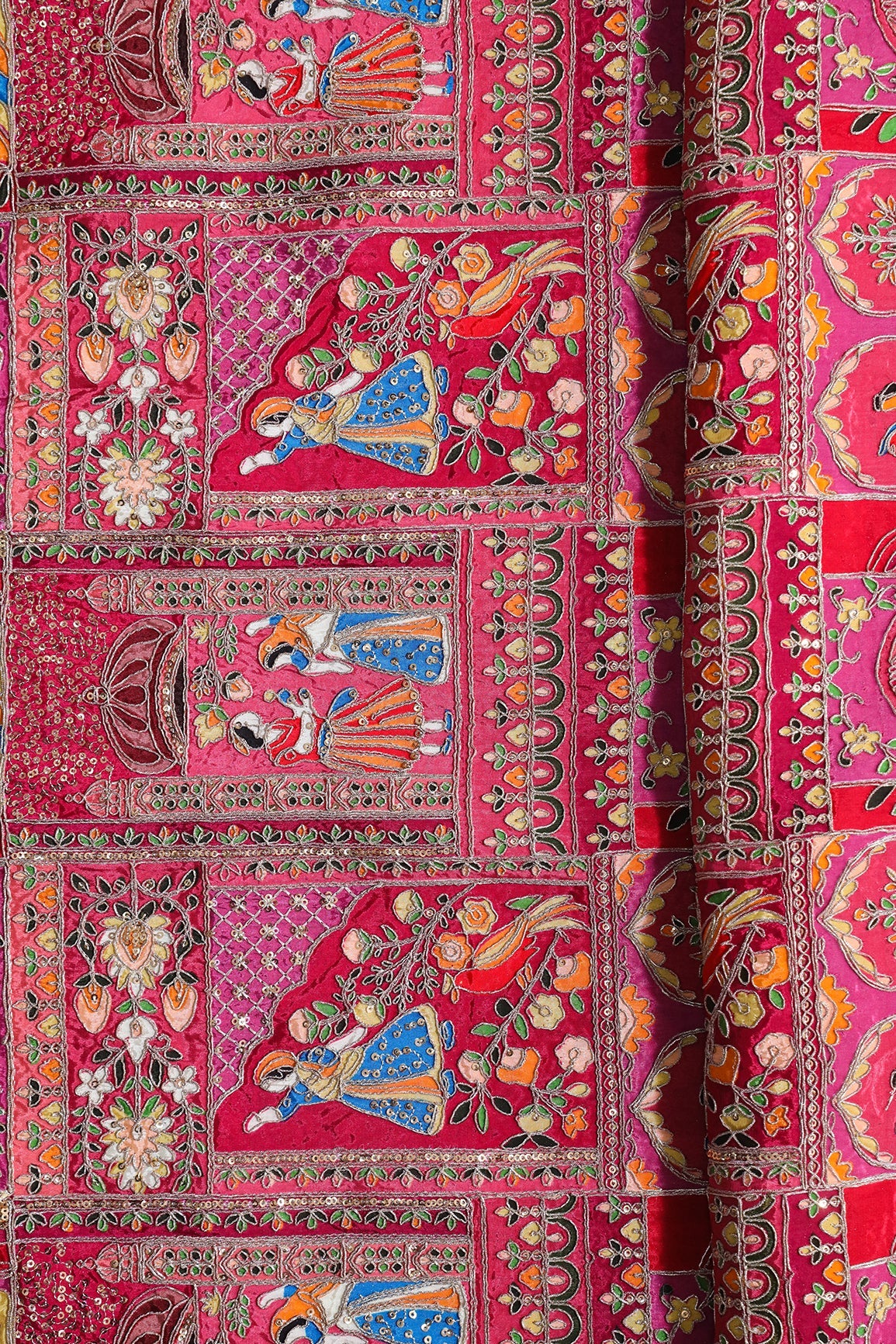 AIzaSyBcstauz-XMPRhEY21AUzeo032pxrXB5Ug - Heavy Gold Zari With Sequins Traditional Embroidery On Positional Print Rani Crepe Fabric