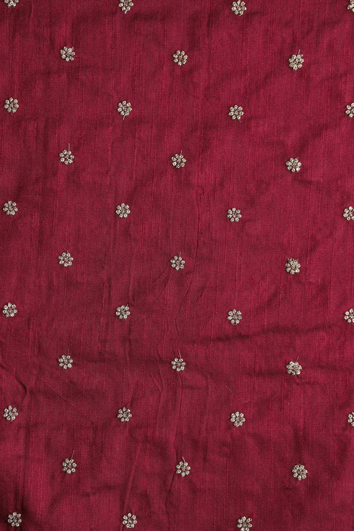 AIzaSyBcstauz-XMPRhEY21AUzeo032pxrXB5Ug - Gold Sequins With Gold Zari Small Motif Embroidery Work On Maroon Raw Silk Fabric