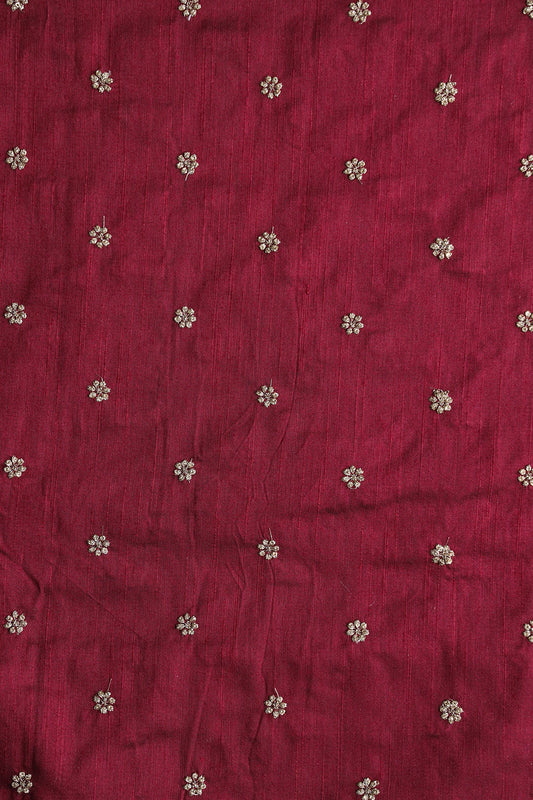 AIzaSyBcstauz-XMPRhEY21AUzeo032pxrXB5Ug - Gold Sequins With Gold Zari Small Motif Embroidery Work On Maroon Raw Silk Fabric