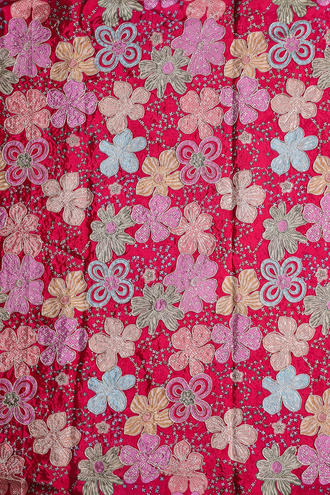 AIzaSyBcstauz-XMPRhEY21AUzeo032pxrXB5Ug - Floral Position Print On Sequins With Zari Embroidery On Fuchsia Viscose Zari Tissue Fabric