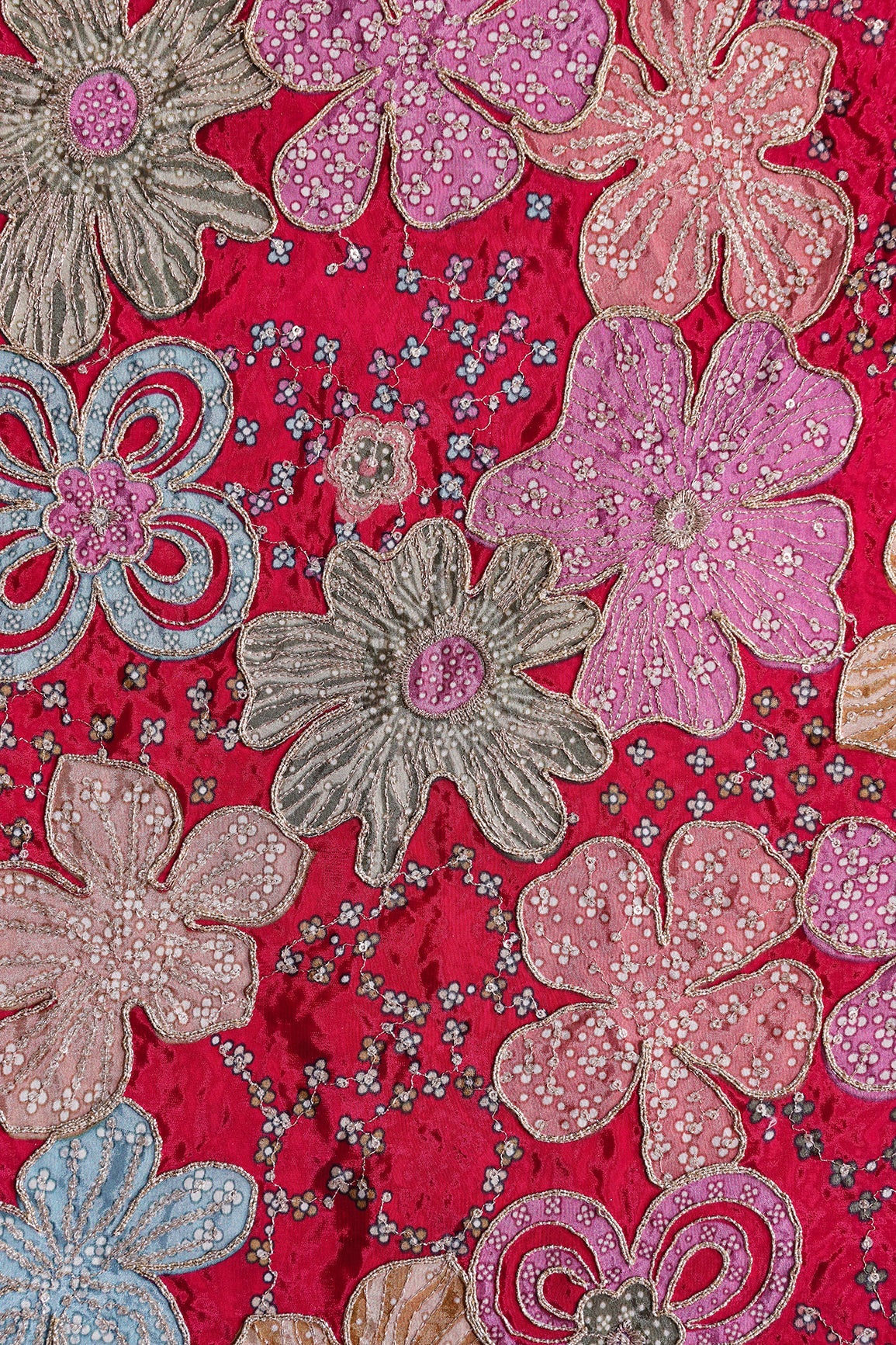 AIzaSyBcstauz-XMPRhEY21AUzeo032pxrXB5Ug - Floral Position Print On Sequins With Zari Embroidery On Fuchsia Viscose Zari Tissue Fabric
