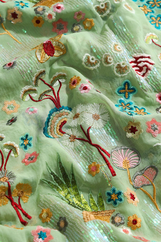 AIzaSyBcstauz-XMPRhEY21AUzeo032pxrXB5Ug - Big Width "52" Multi Sequins With Multi Thread Traditional Embroidery On Olive Viscose Georgette Fabric