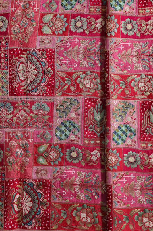 Positional Floral Print On Rani Viscose Dola Silk Jacquard Fabric