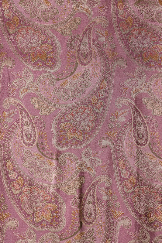Positional Floral Print On Light Pink Viscose Dola Silk Jacquard Fabric