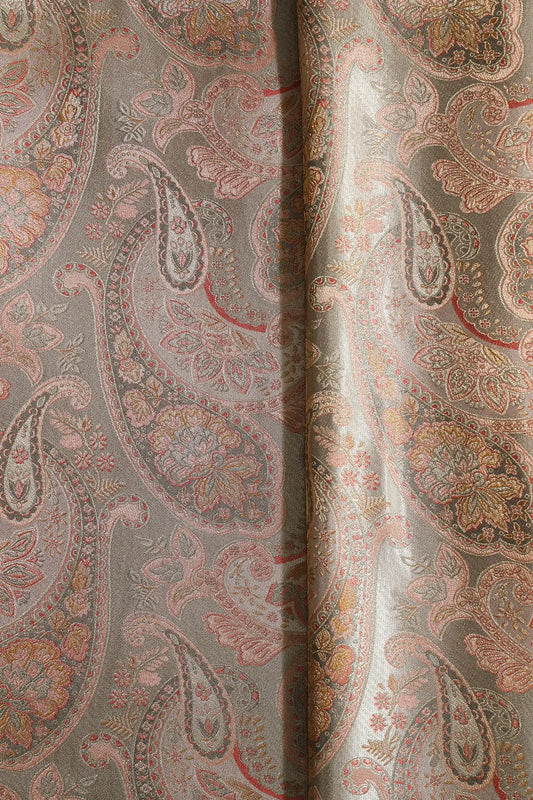 Positional Floral Print On Pastel Olive Viscose Dola Silk Jacquard Fabric