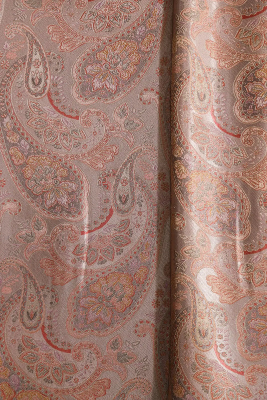 Positional Floral Print On Lilac Viscose Dola Silk Jacquard Fabric