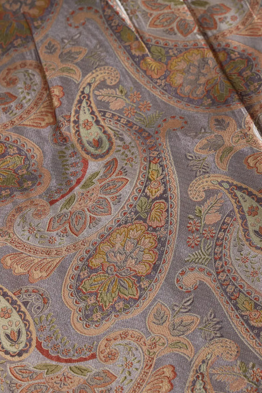 Positional Floral Print On Grey Viscose Dola Silk Jacquard Fabric