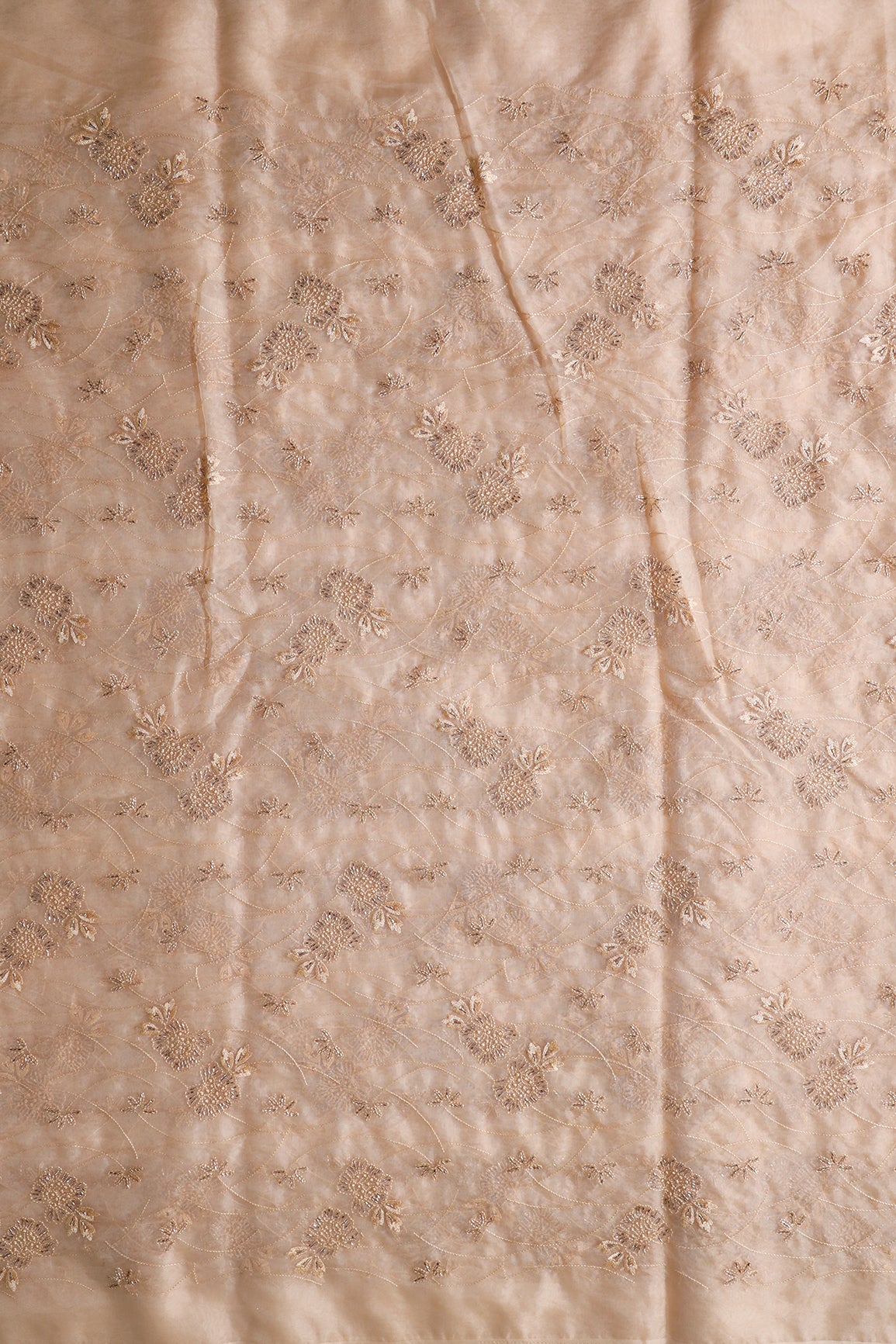 AIzaSyBcstauz-XMPRhEY21AUzeo032pxrXB5Ug - Beige Thread With Beads Floral Embroidery On Beige Organza Fabric