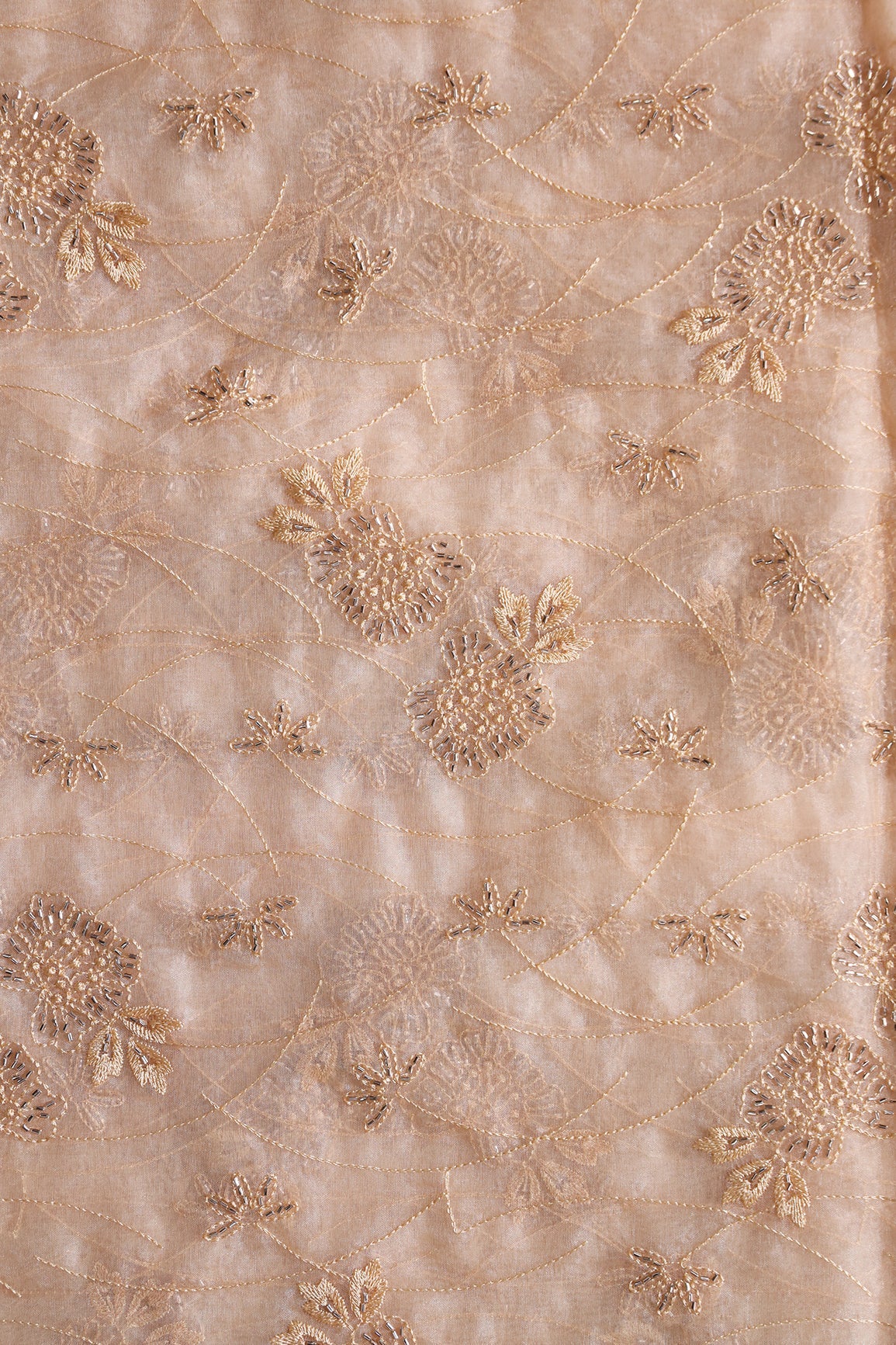 AIzaSyBcstauz-XMPRhEY21AUzeo032pxrXB5Ug - Beige Thread With Beads Floral Embroidery On Beige Organza Fabric