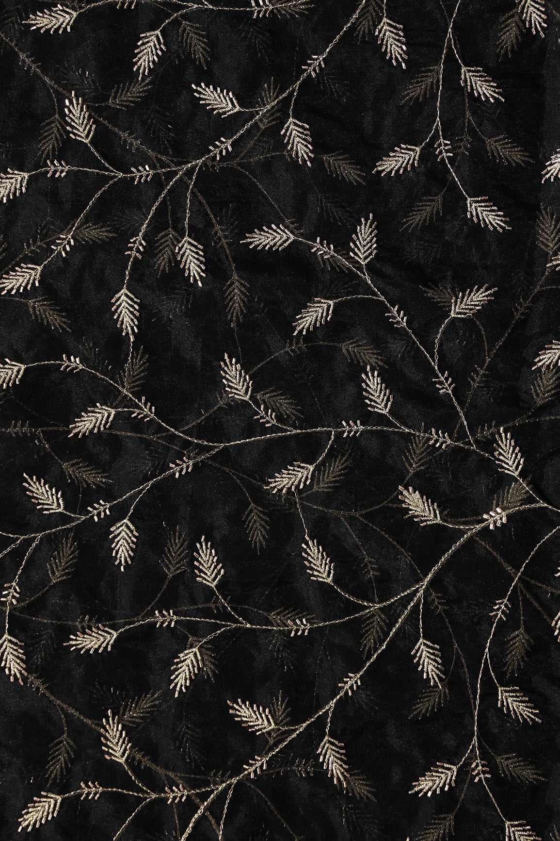 AIzaSyBcstauz-XMPRhEY21AUzeo032pxrXB5Ug - Gold Zari With Beads Leafy Embroidery Work On Black Organza Fabric