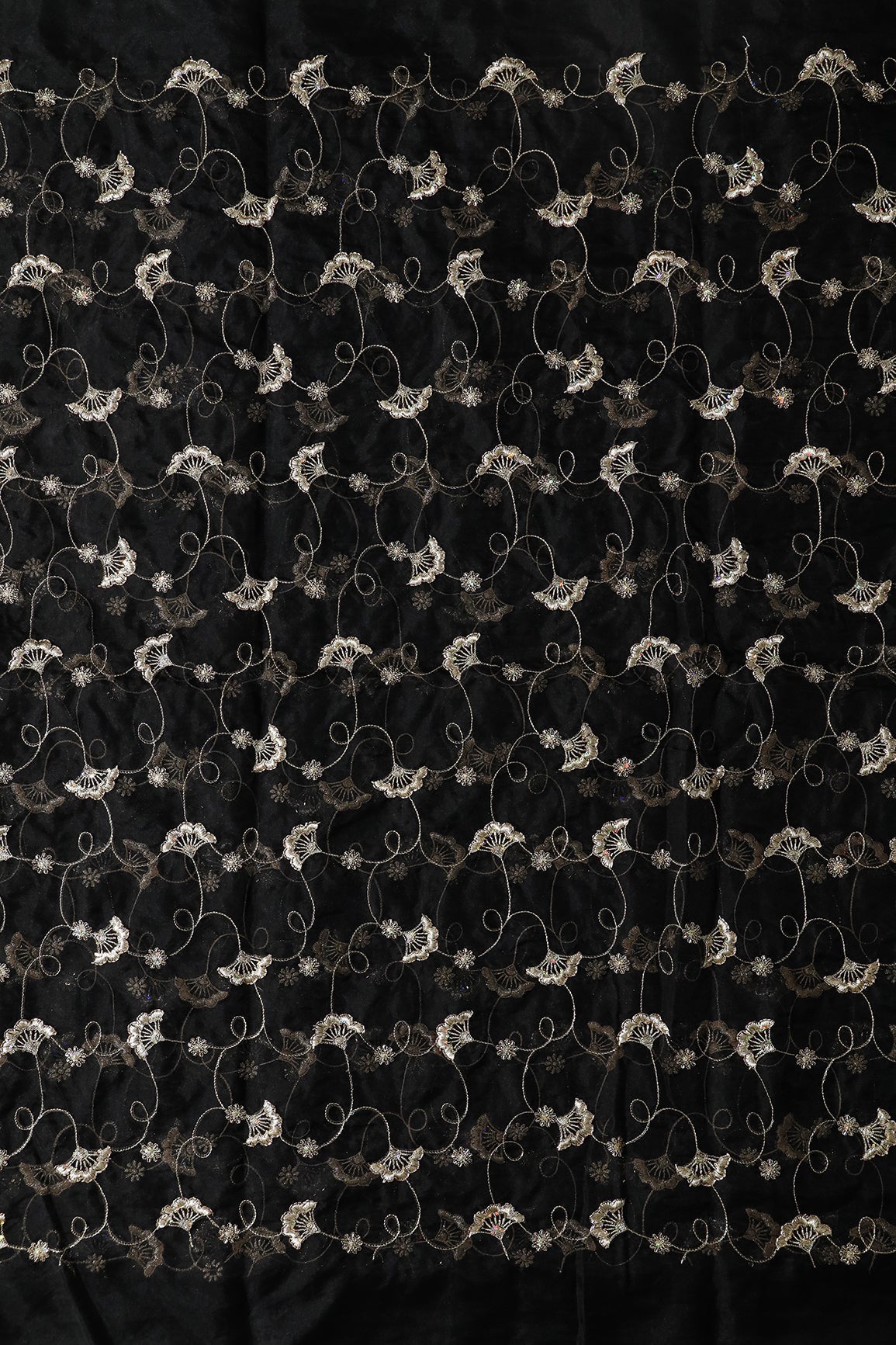 AIzaSyBcstauz-XMPRhEY21AUzeo032pxrXB5Ug - Gold Zari With Beads Beautiful Floral Embroidery On Black Organza Fabric