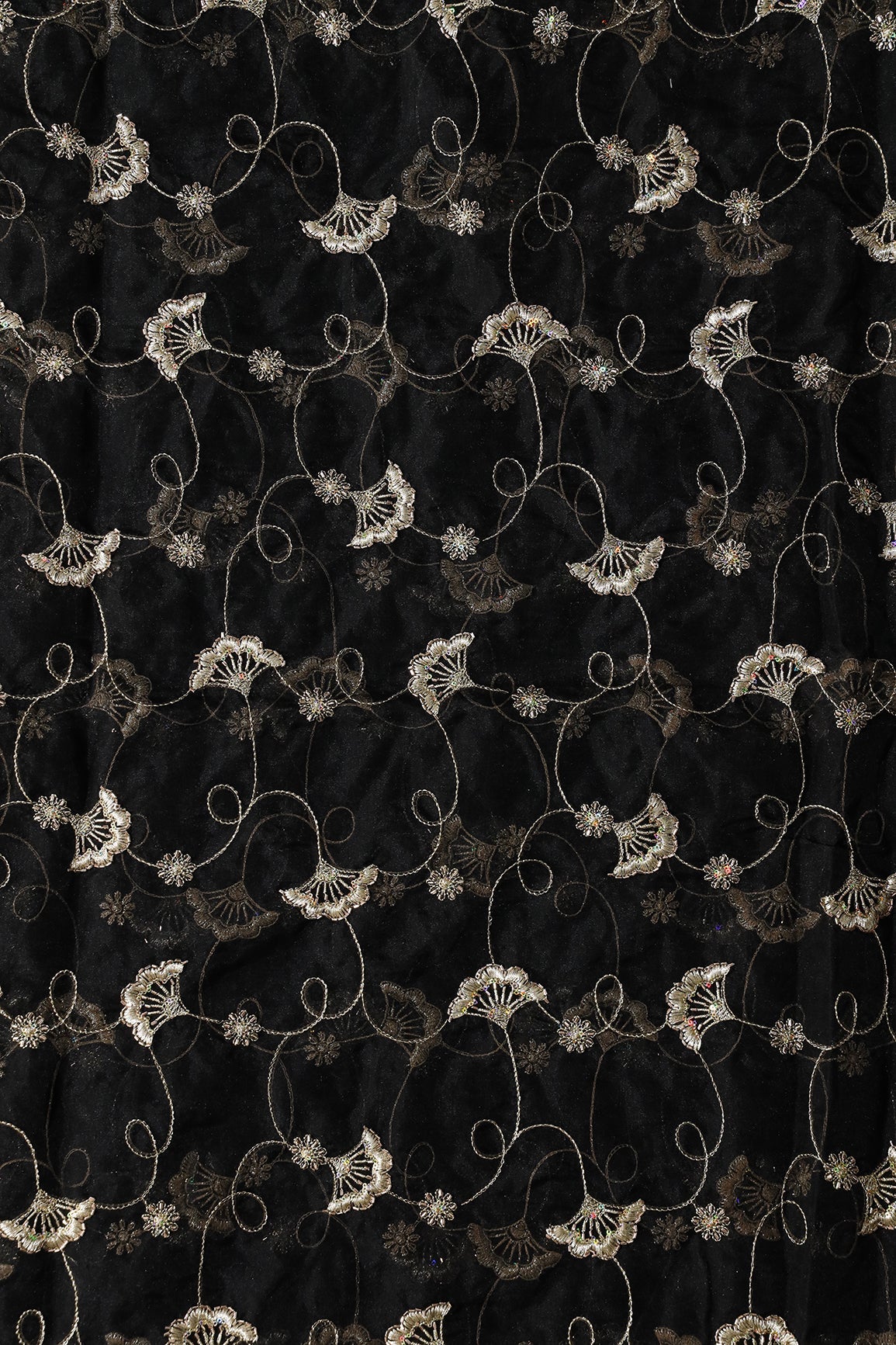 AIzaSyBcstauz-XMPRhEY21AUzeo032pxrXB5Ug - Gold Zari With Beads Beautiful Floral Embroidery On Black Organza Fabric